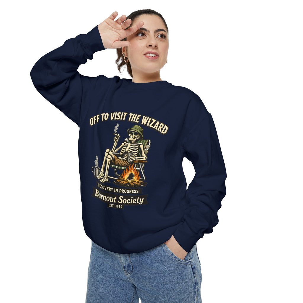 Off to Visit the Wizard Sweatshirt | Burnout Society Crewneck | Funny Skeleton Sweatshirt