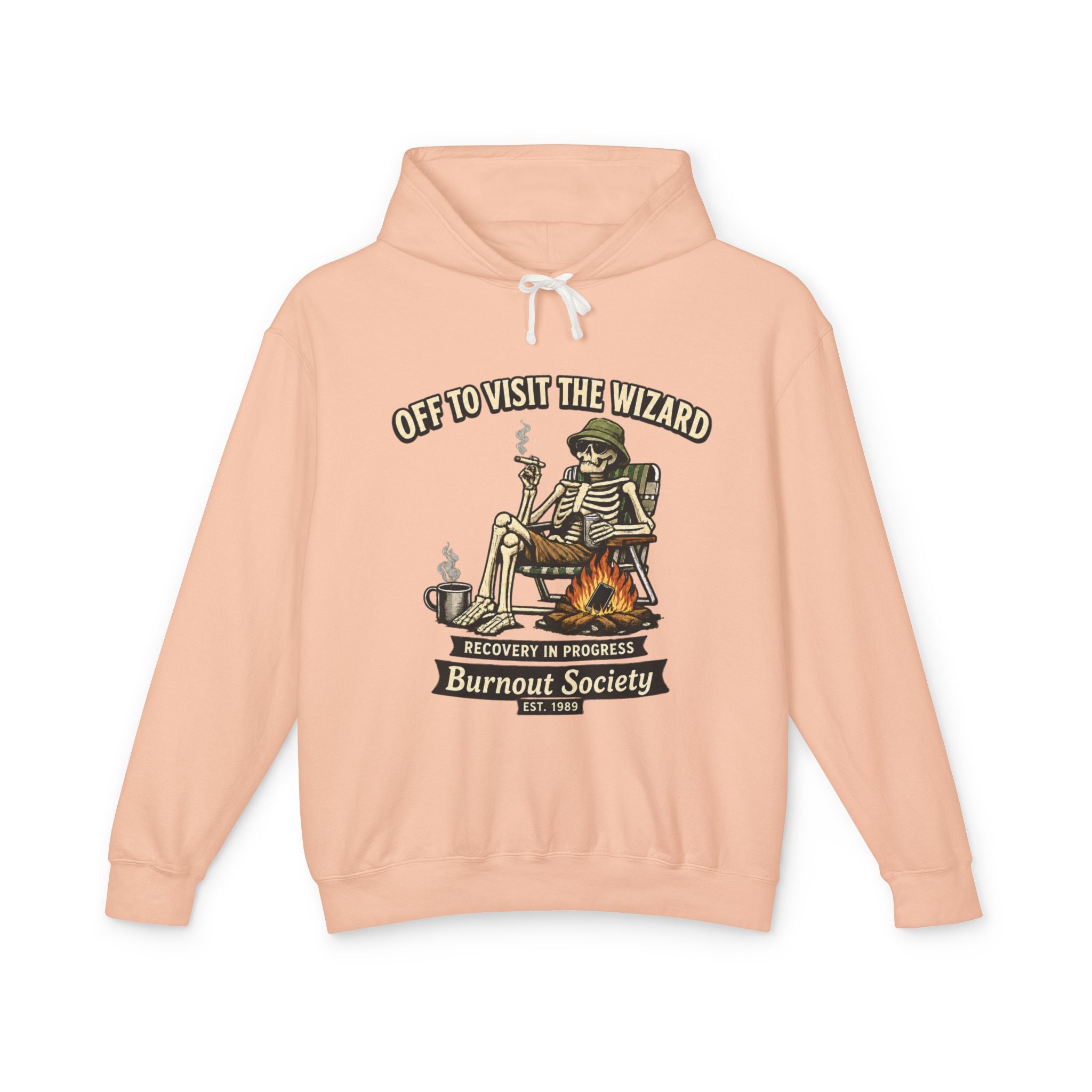 Off to Visit the Wizard skeleton camper Hoodie | Burnout Society RV desert scene