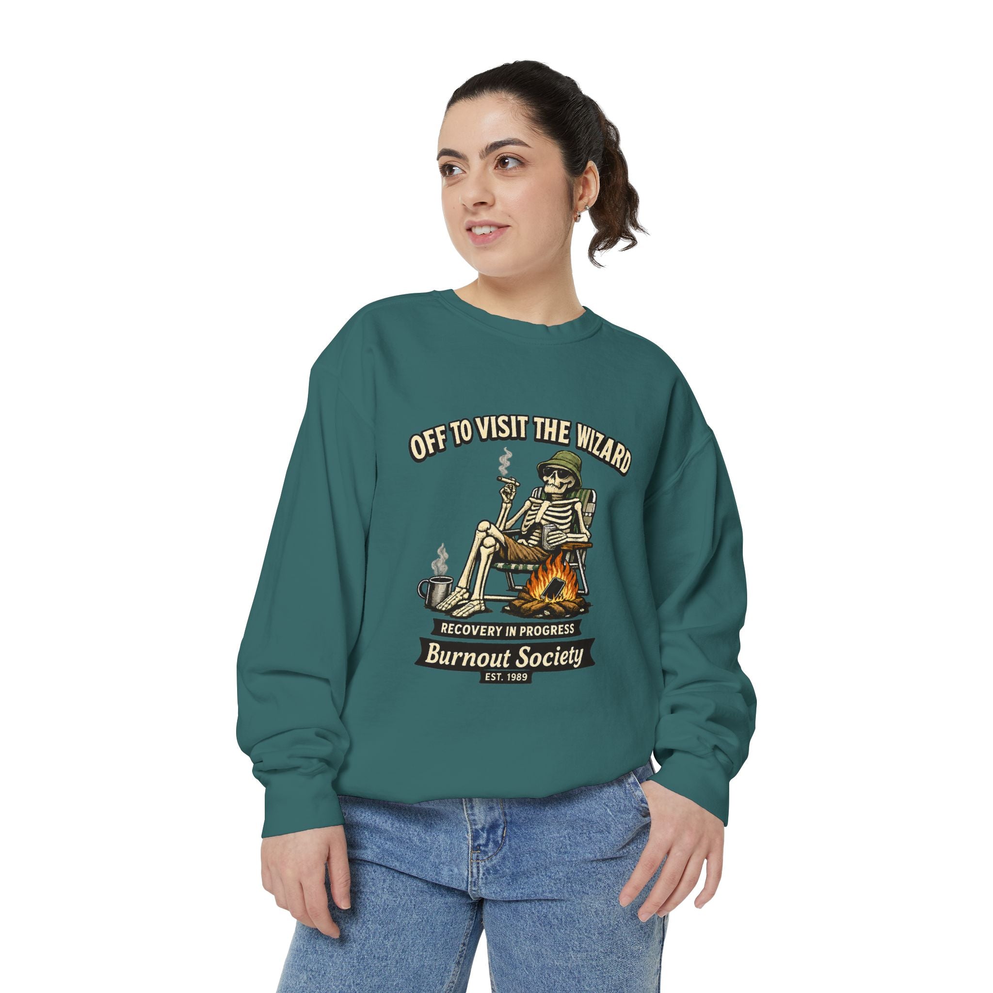 Off to Visit the Wizard Sweatshirt | Burnout Society Crewneck | Funny Skeleton Sweatshirt