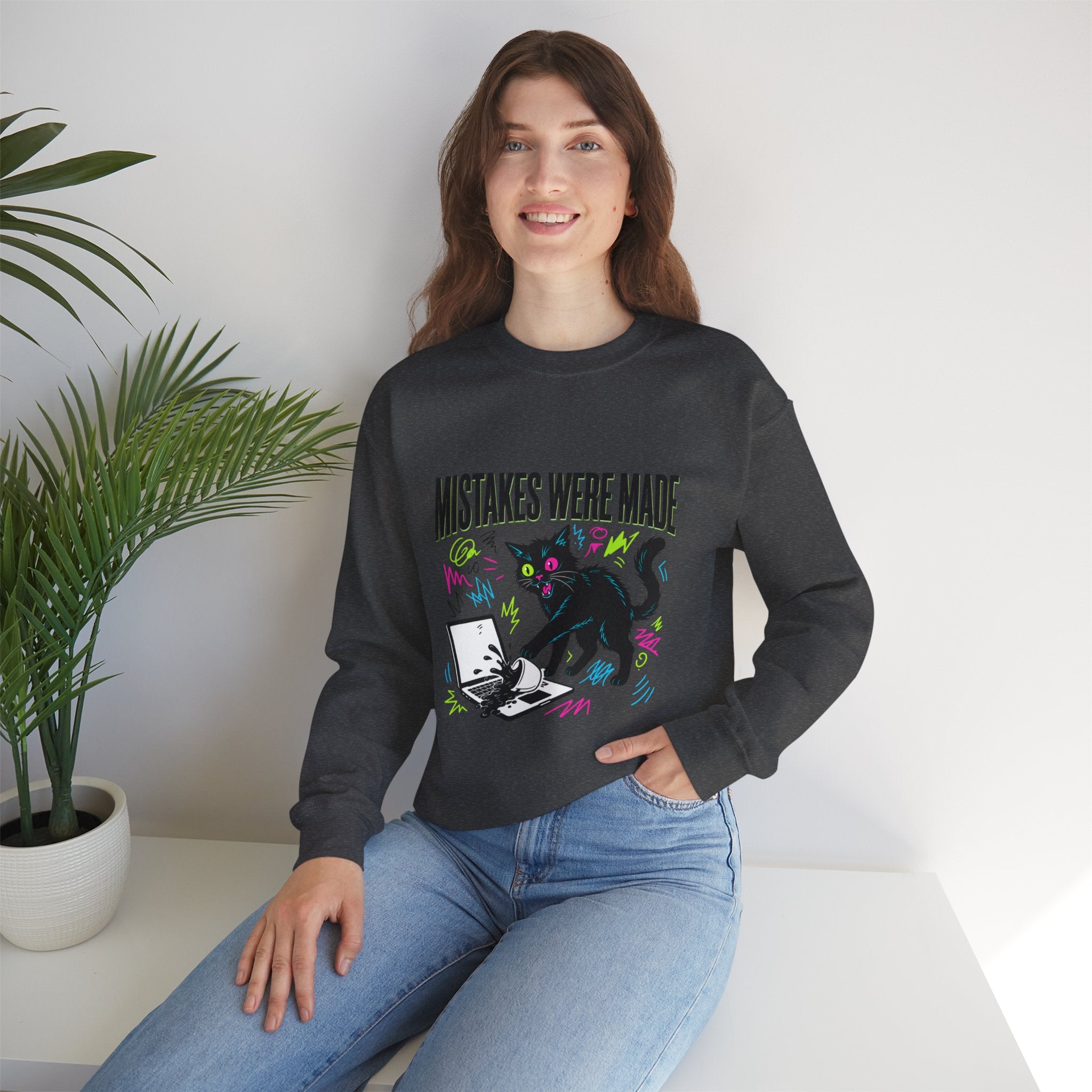 Mistakes Were Made Cat Crewneck Sweatshirt | feral, chaotic humor