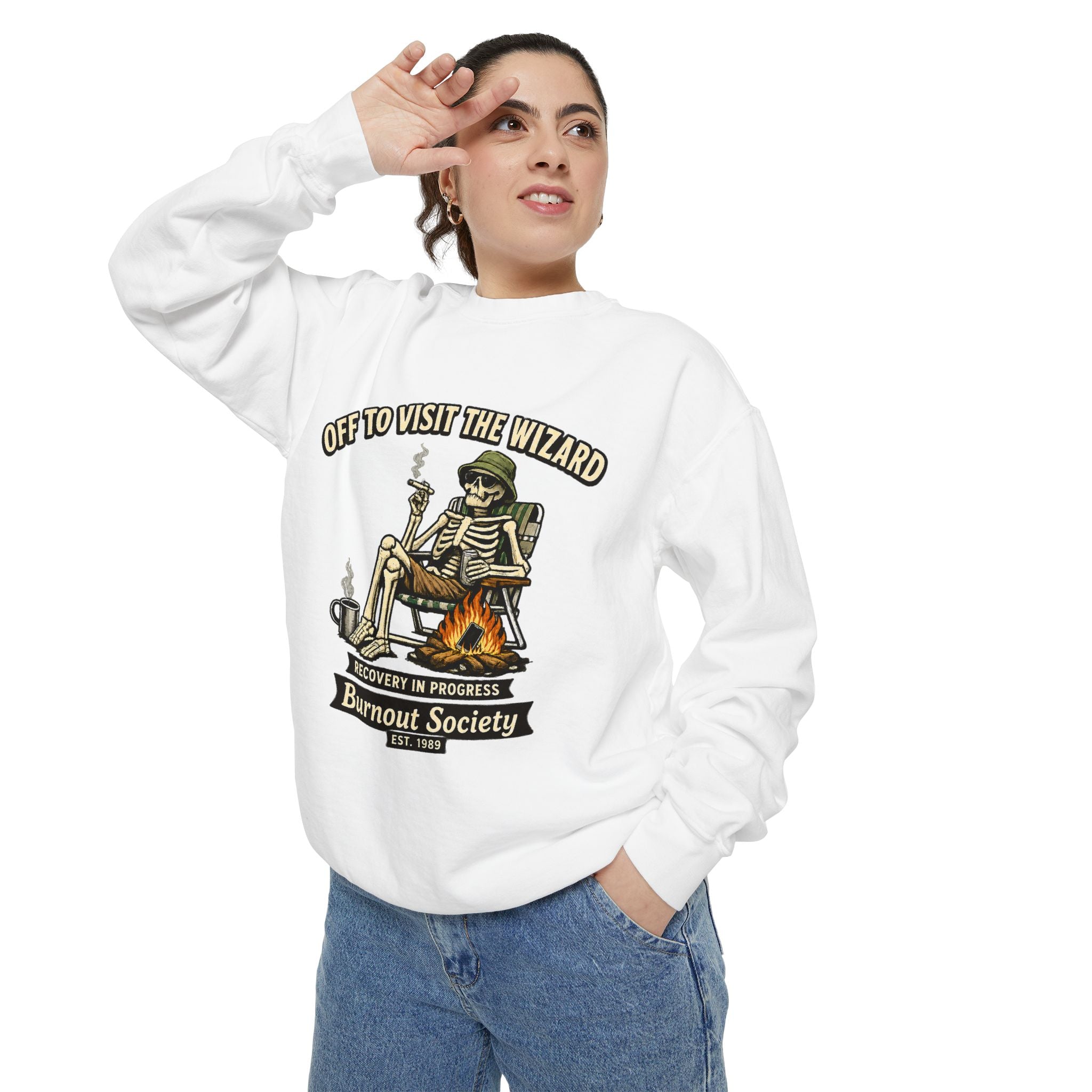 Off to Visit the Wizard Sweatshirt | Burnout Society Crewneck | Funny Skeleton Sweatshirt