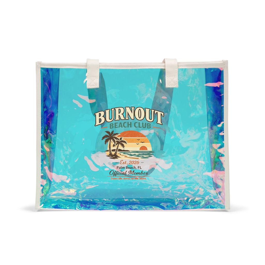 Burnout Beach Club Holographic Beach Tote | Clear Iridescent Beach Bag | Large Summer Tote | Pool Bag | Vacation Gift