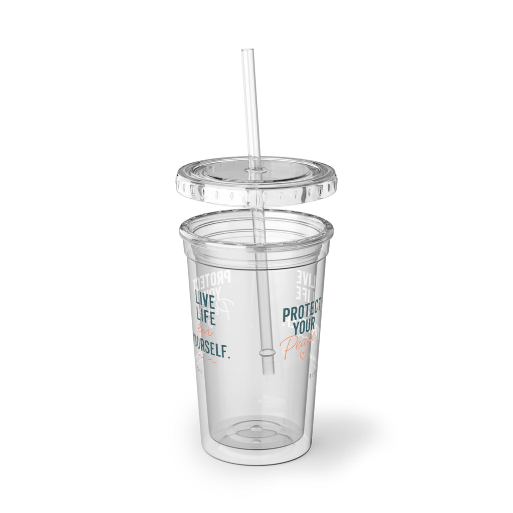 Burnout Boutique Social Club Tumbler | Protect Your Peace Cup | 16oz Acrylic Insulated Tumbler with Straw | Beach Lifestyle Gift