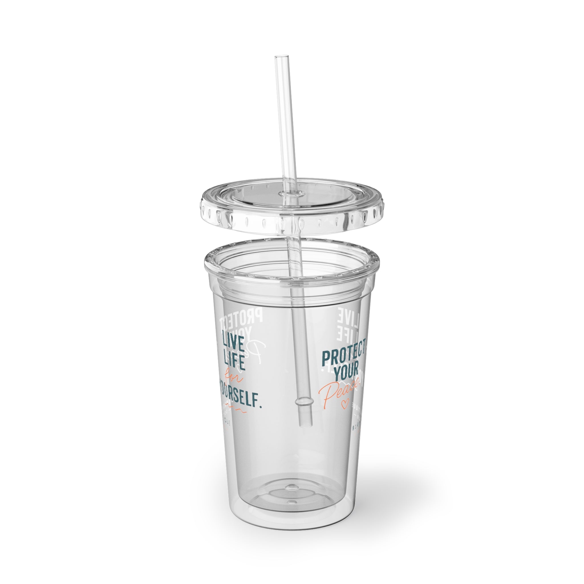 Burnout Boutique Social Club Tumbler | Protect Your Peace Cup | 16oz Acrylic Insulated Tumbler with Straw | Beach Lifestyle Gift