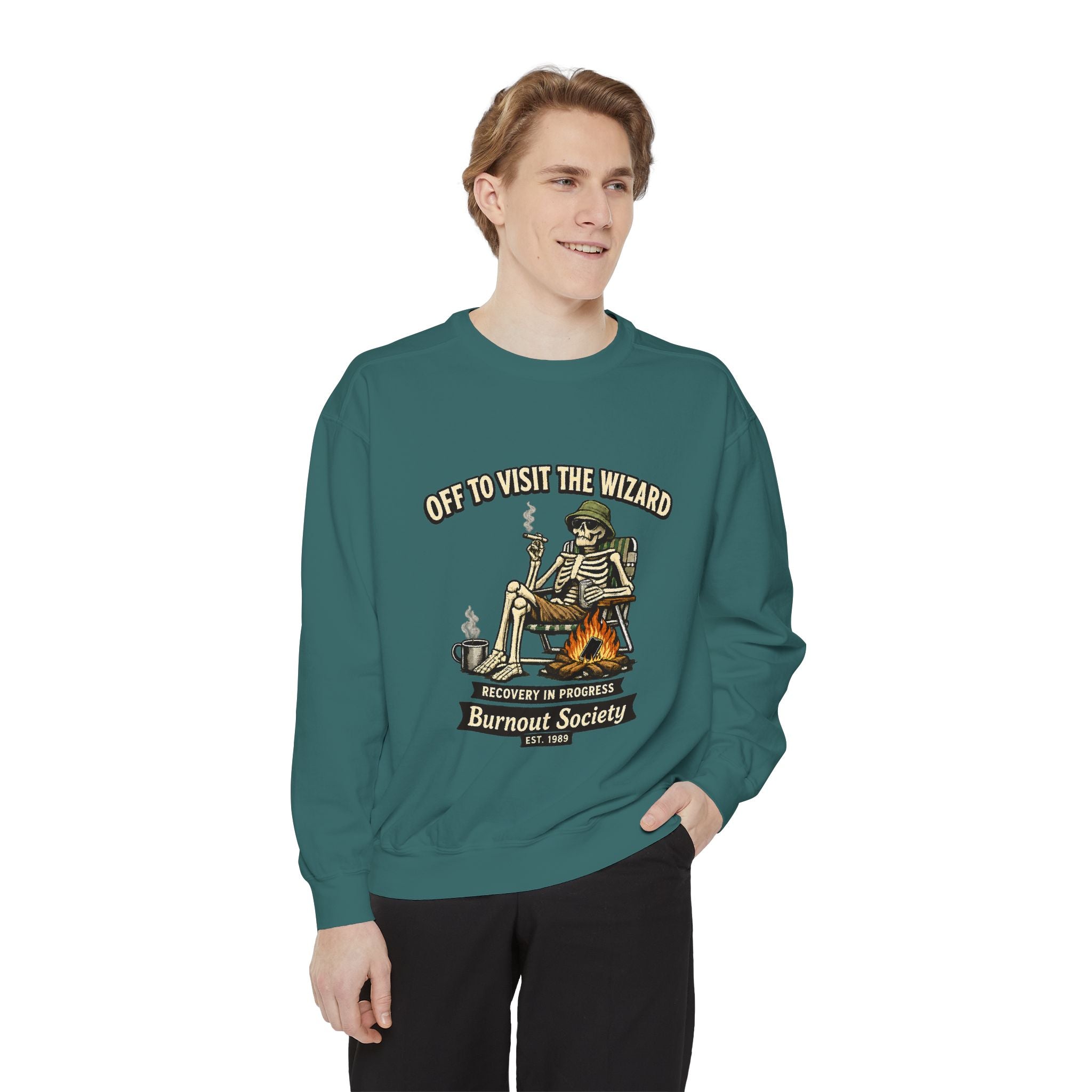 Off to Visit the Wizard Sweatshirt | Burnout Society Crewneck | Funny Skeleton Sweatshirt