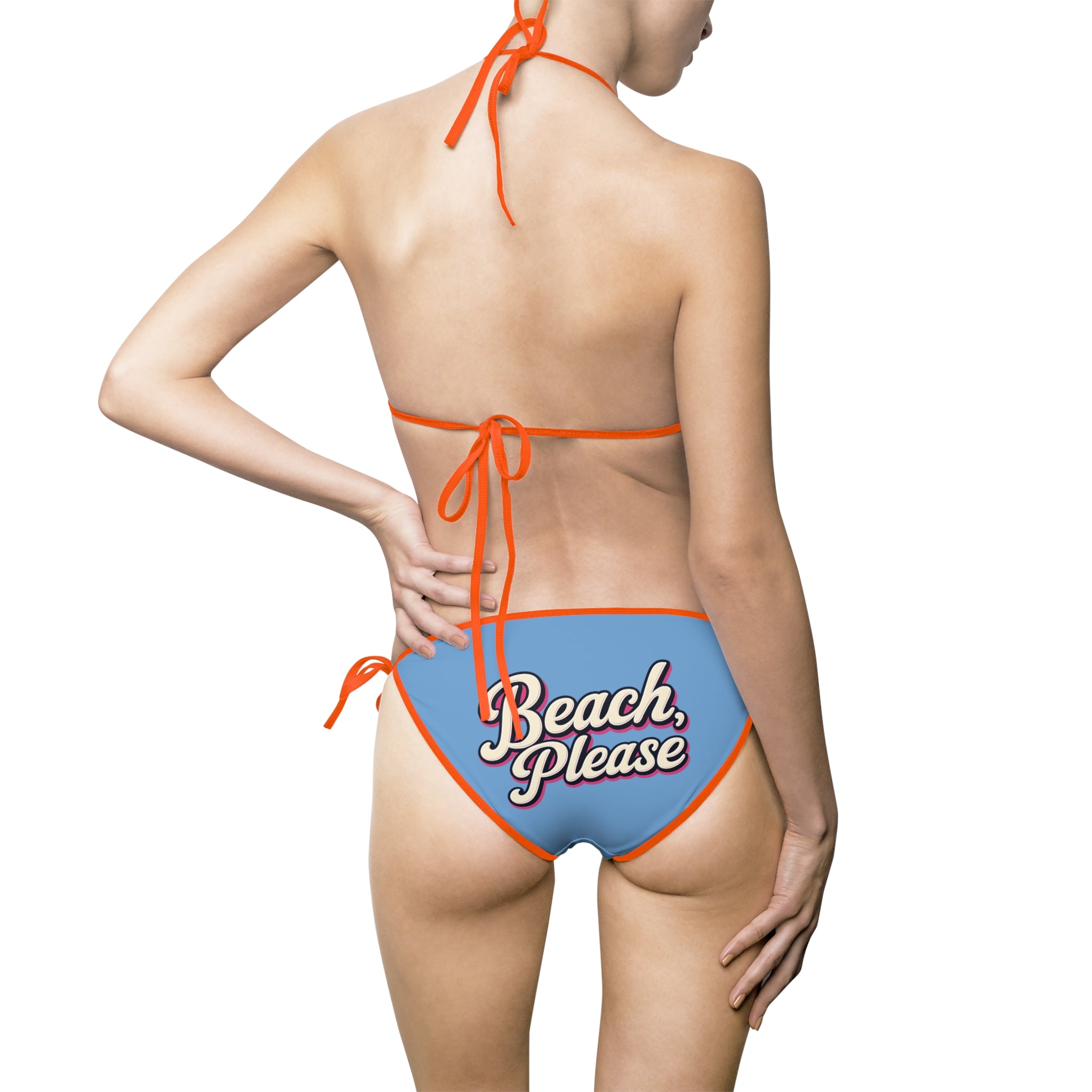 Beach, Please Womens Bikini Swimsuit | Retro Tropical Bikini Set | Adjustable String Two-Piece Swimwear | Cute Beach Vacation Bathing Suit