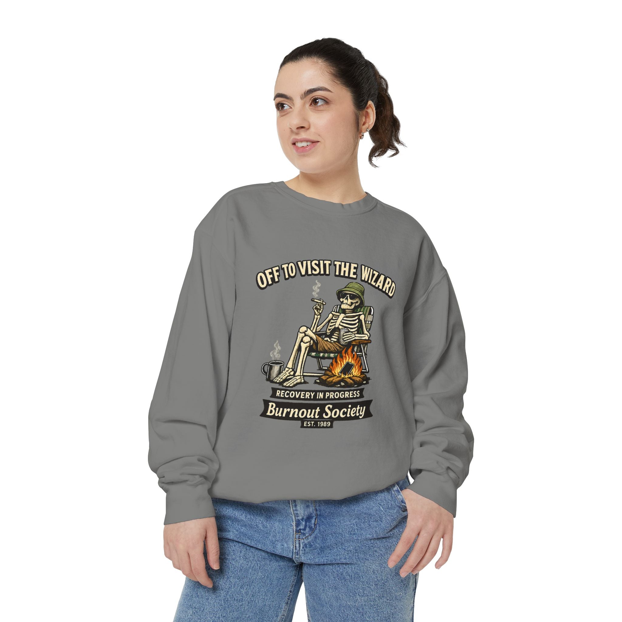 Off to Visit the Wizard Sweatshirt | Burnout Society Crewneck | Funny Skeleton Sweatshirt