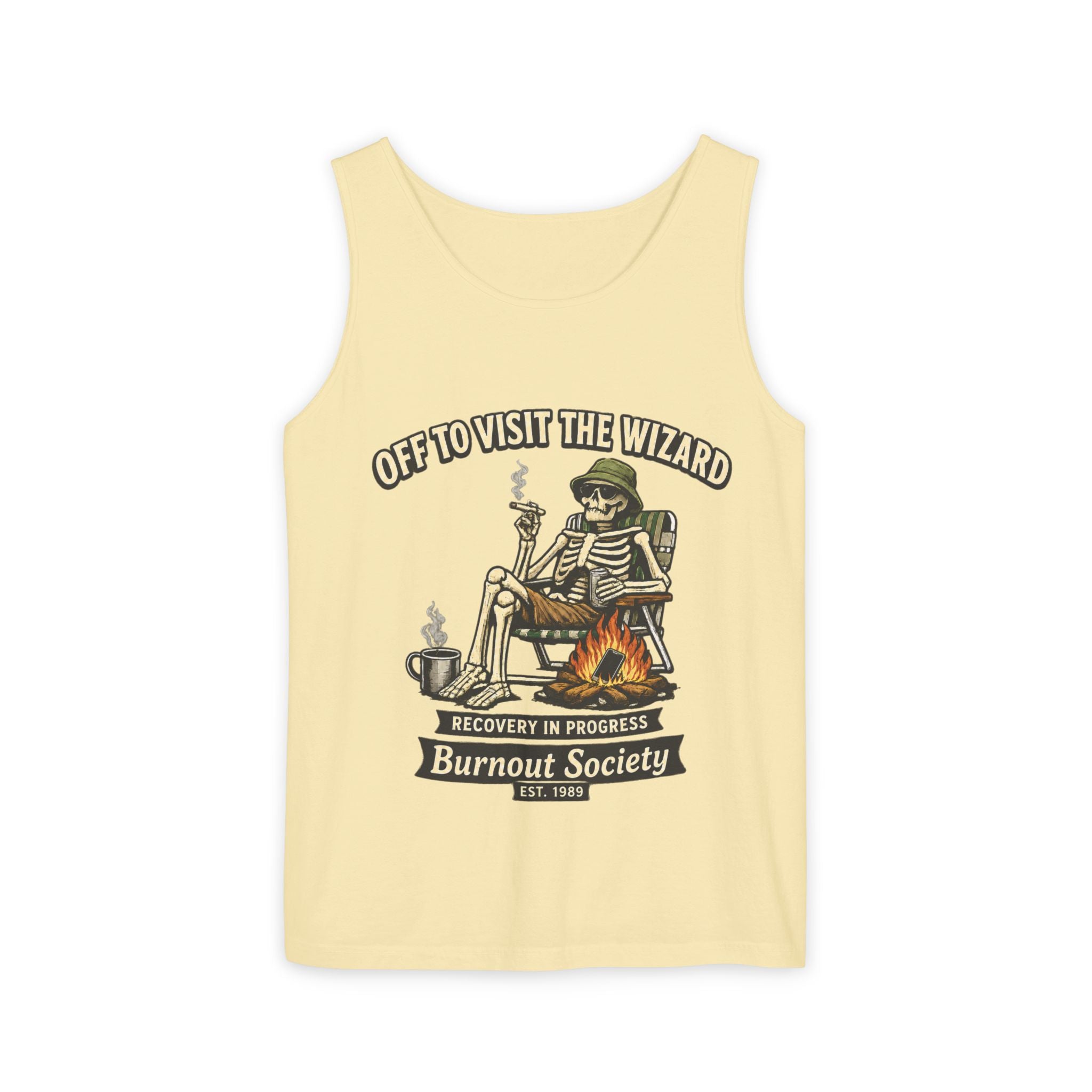 Recovery Tank Top — "Off to Visit the Wizard" Burnout Society Graphic