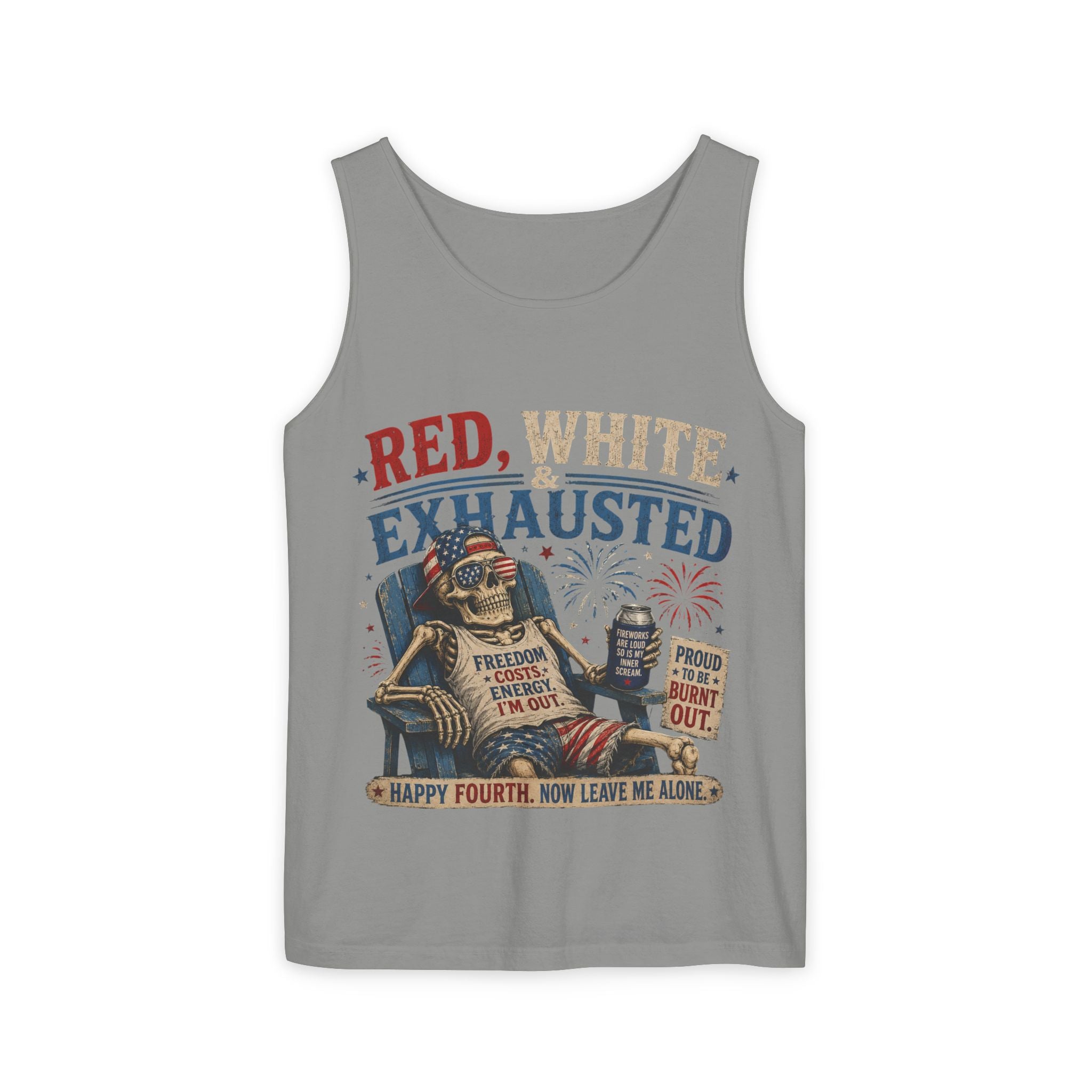 Red, White & Exhausted Shirt | Funny 4th of July Tank top  | Patriotic Burnout Tee | Retro America Graphic Tee | Independence Day Gift