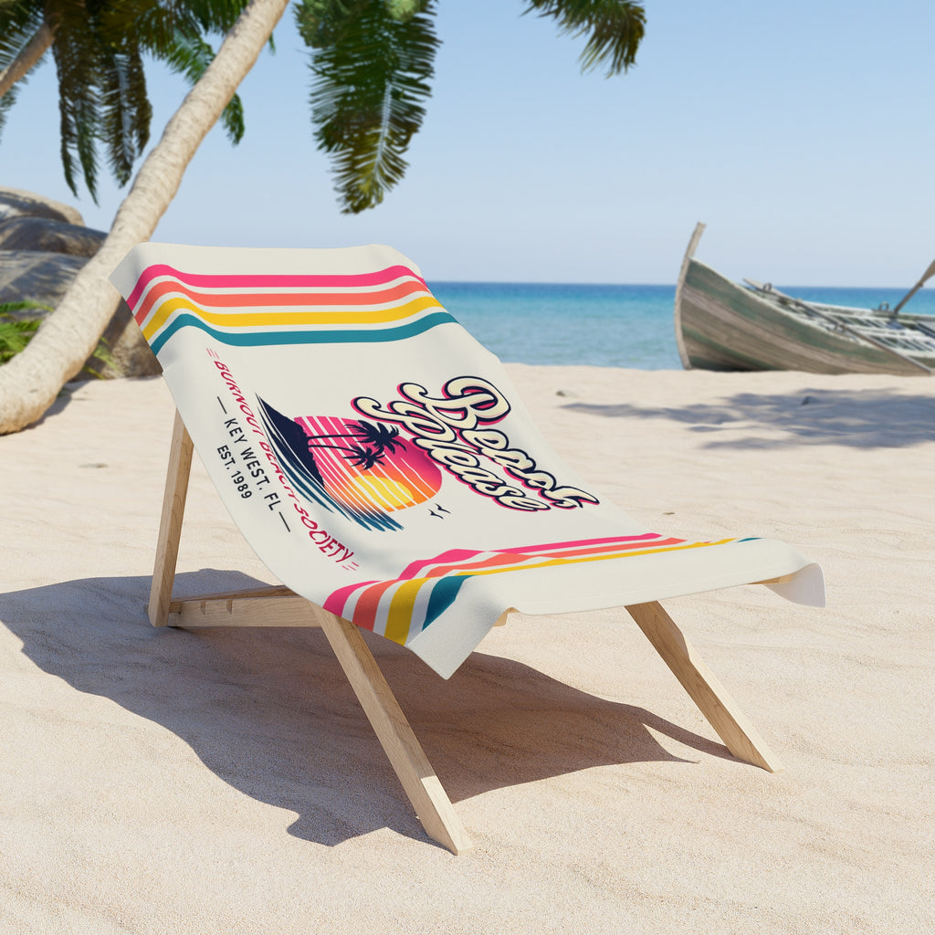 Beach Please Beach Towel | Retro Coastal Pool Towel | Colorful Summer Beach Towel | Vacation Gift | Burnout Beach Society