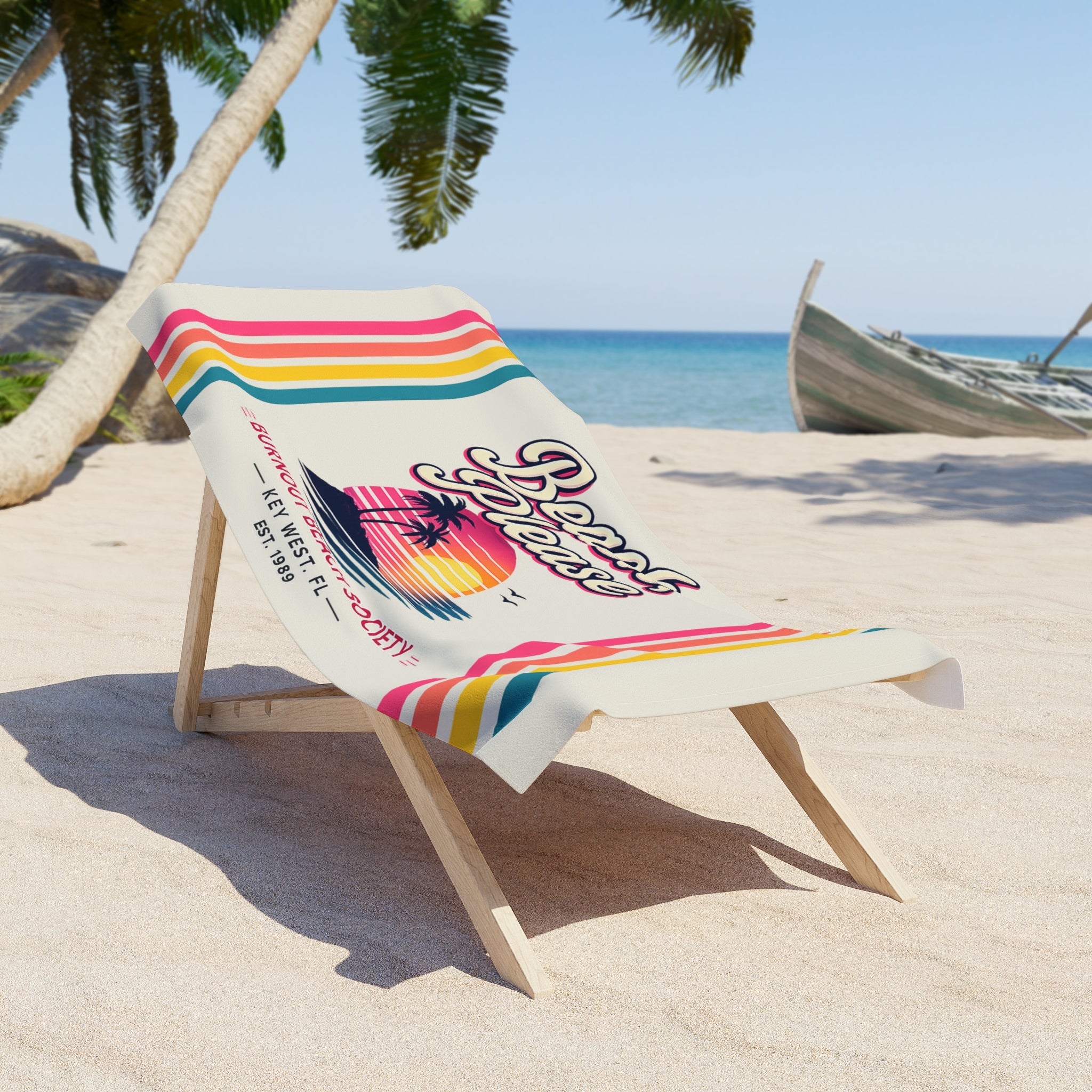 Beach Please Beach Towel | Retro Coastal Pool Towel | Colorful Summer Beach Towel | Vacation Gift | Burnout Beach Society