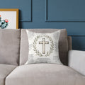 Christian Scripture Throw Pillow | Rustic Cross & Bible Verse Accent Pillow | Farmhouse Faith Home Decor