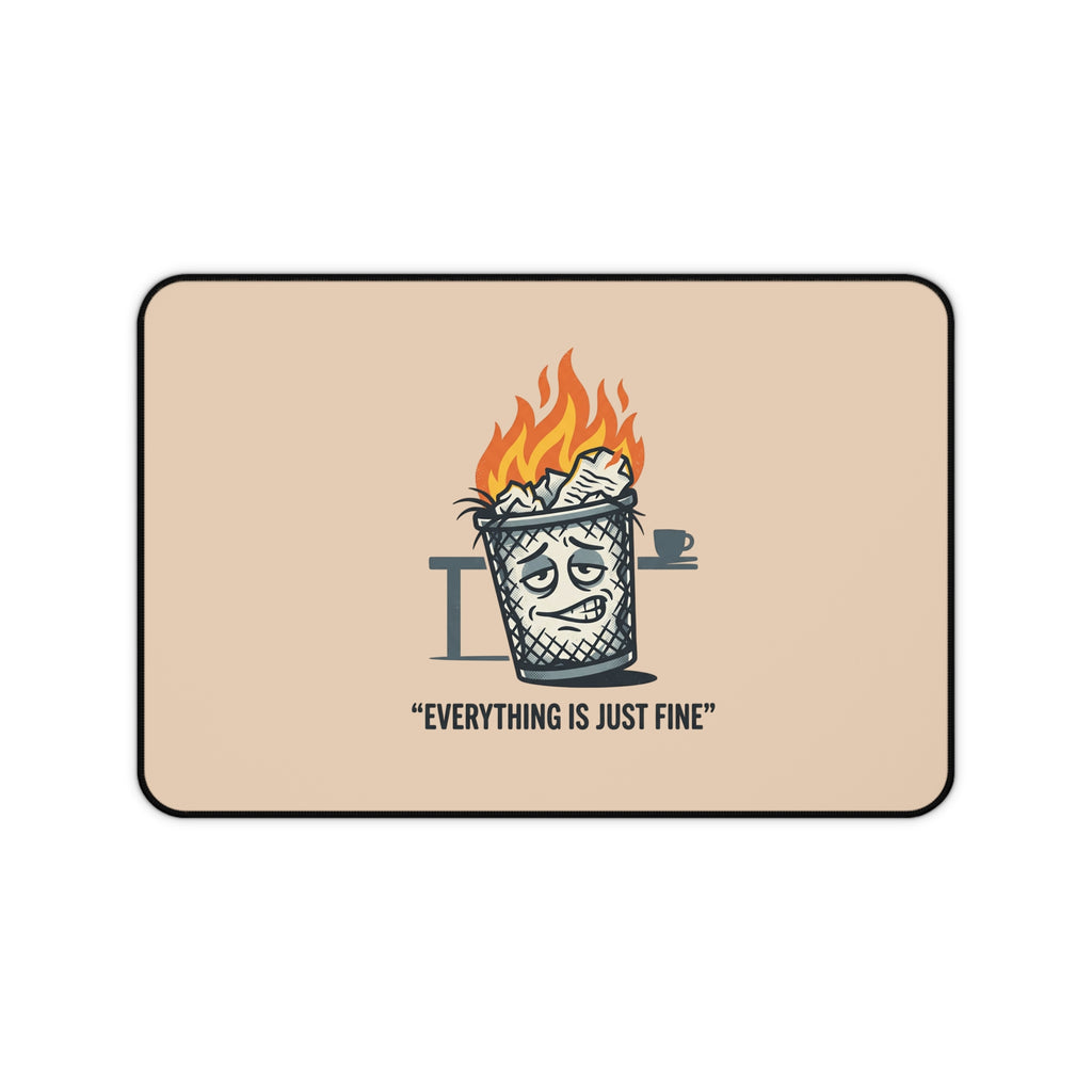 Desk Mat – “Everything Is Just Fine” Funny Burning Trash Can Desk Pad