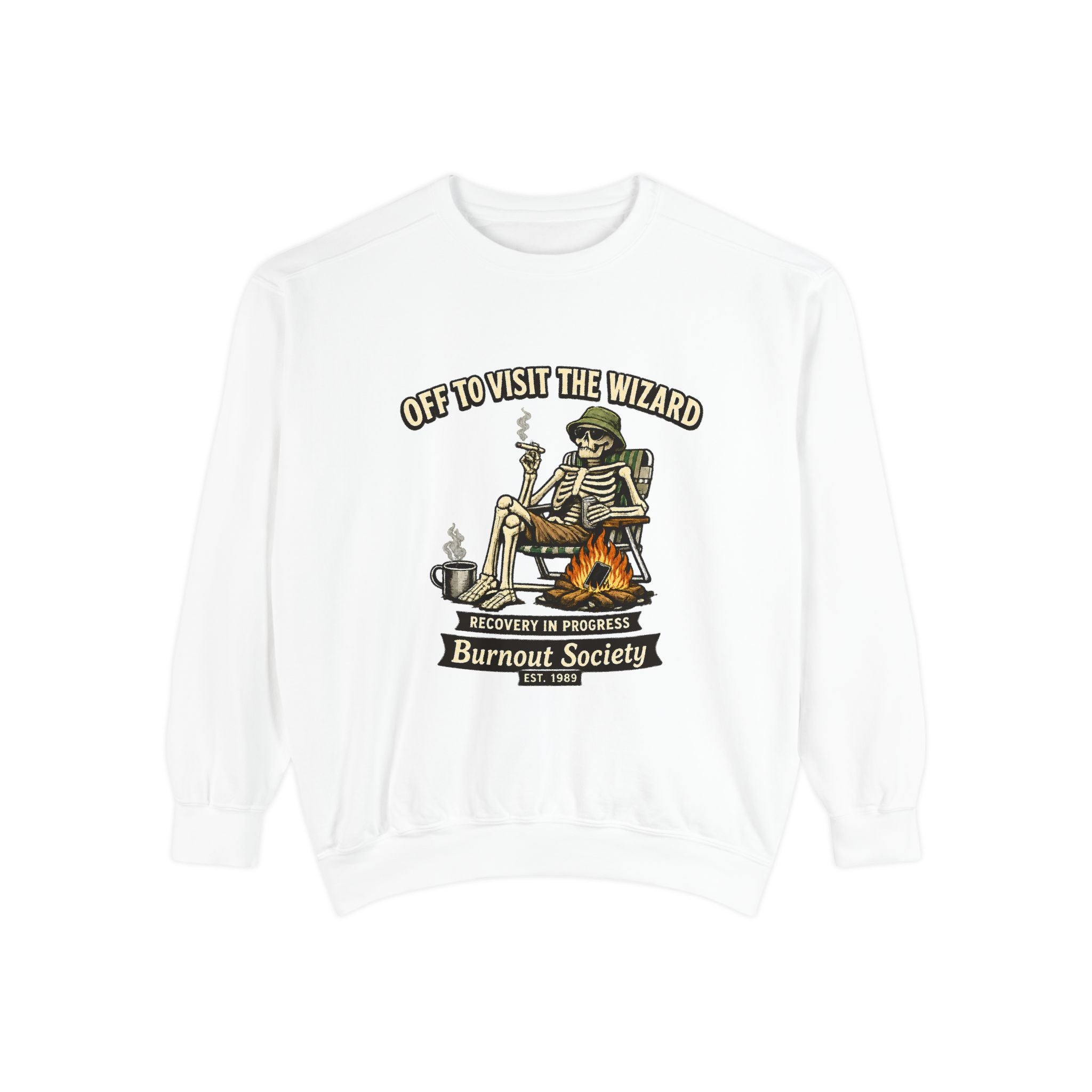 Off to Visit the Wizard Sweatshirt | Burnout Society Crewneck | Funny Skeleton Sweatshirt