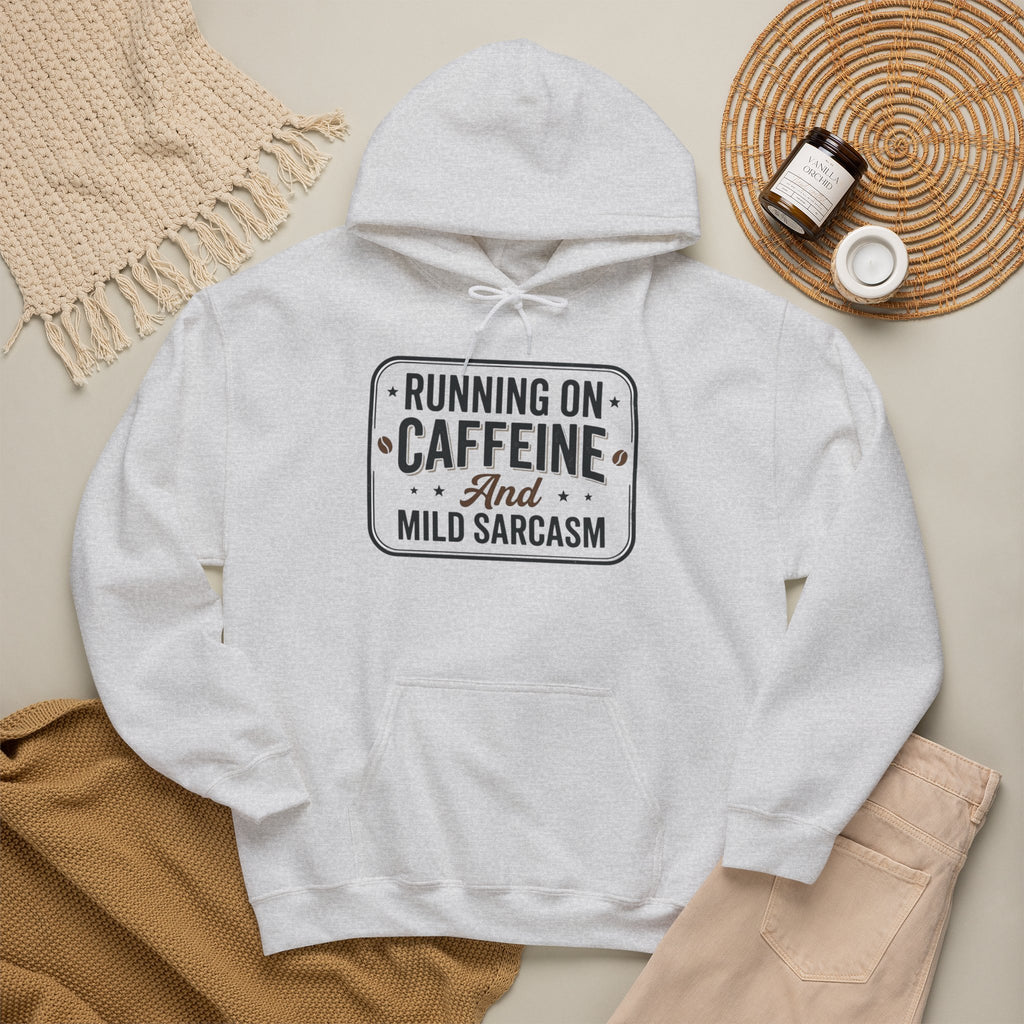 Running on Caffeine and Mild Sarcasm Hoodie | Funny Coffee Lover Sweatshirt | Sarcastic Hoodie Gift | Cozy Unisex Pullover| Multiple Colors Available
