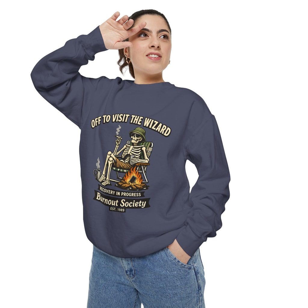Off to Visit the Wizard Sweatshirt | Burnout Society Crewneck | Funny Skeleton Sweatshirt