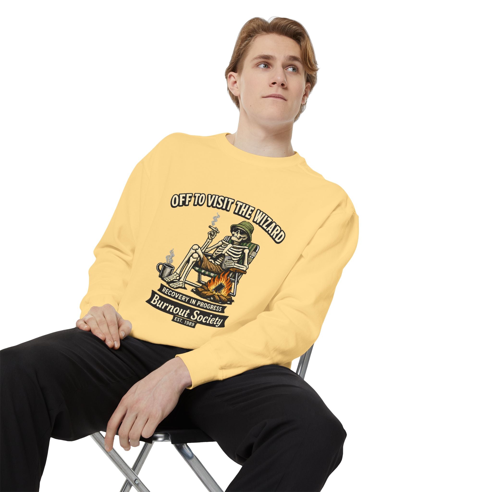 Off to Visit the Wizard Sweatshirt | Burnout Society Crewneck | Funny Skeleton Sweatshirt