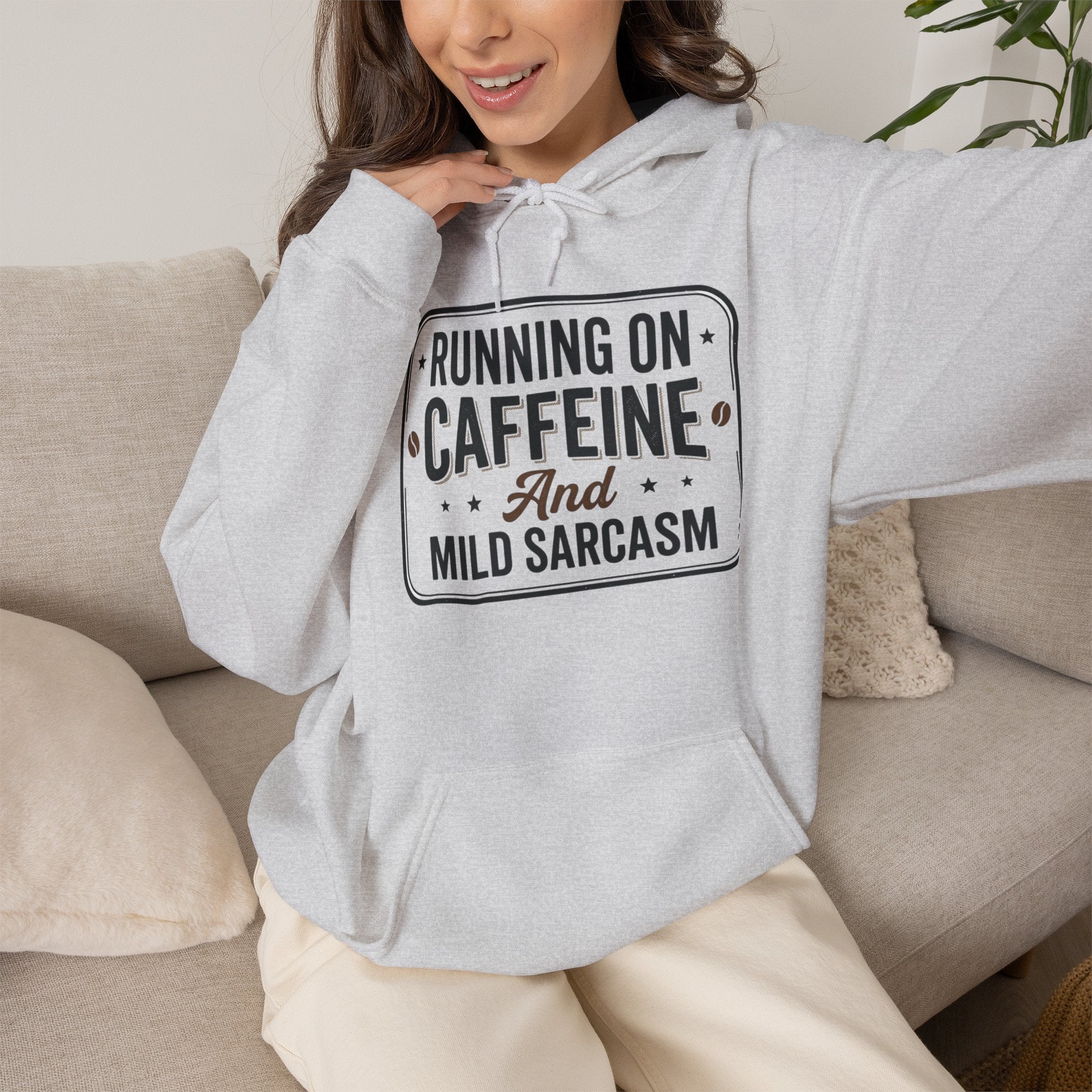 Running on Caffeine and Mild Sarcasm Hoodie | Funny Coffee Lover Sweatshirt | Sarcastic Hoodie Gift | Cozy Unisex Pullover| Multiple Colors Available