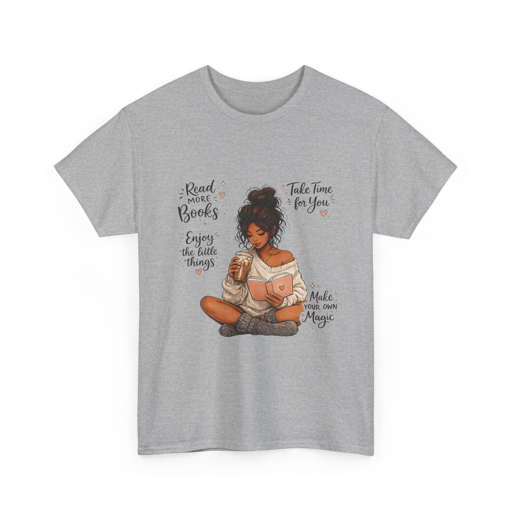 Cozy Reader Shirt | Book Lover Graphic Tee | Hand Drawn Coffee & Books Aesthetic T-Shirt