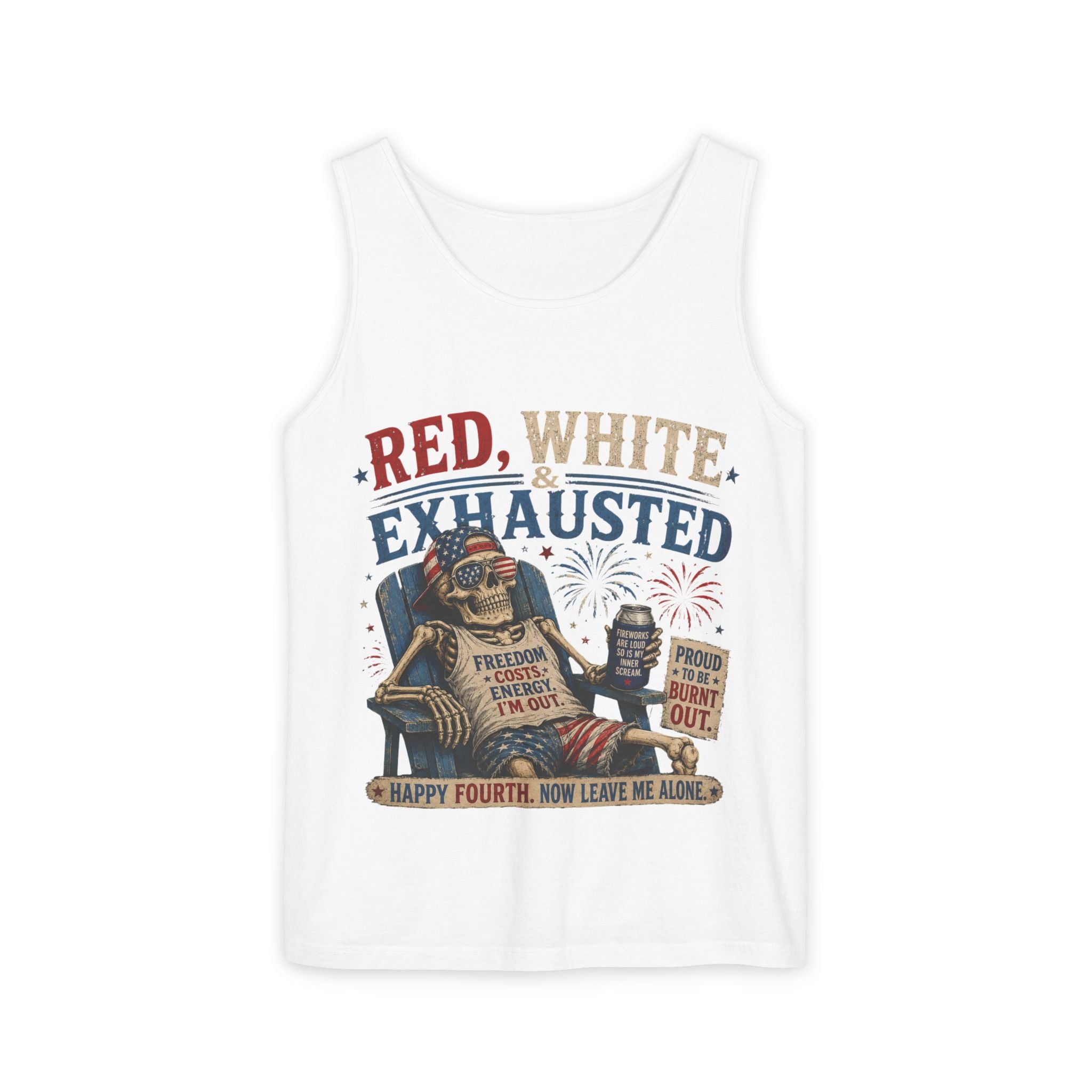 Red, White & Exhausted Shirt | Funny 4th of July Tank top  | Patriotic Burnout Tee | Retro America Graphic Tee | Independence Day Gift