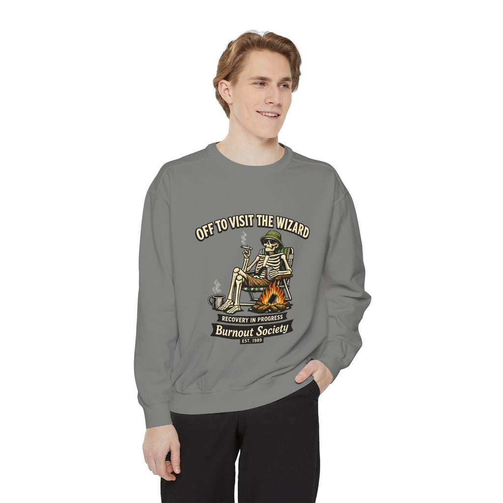 Off to Visit the Wizard Sweatshirt | Burnout Society Crewneck | Funny Skeleton Sweatshirt