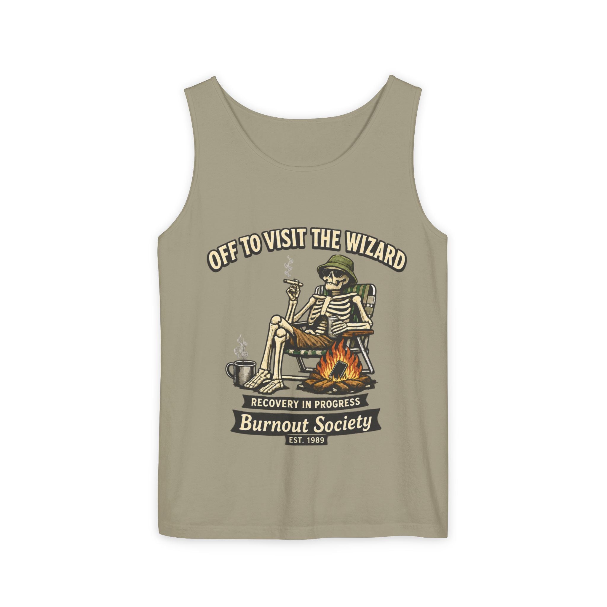 Recovery Tank Top — "Off to Visit the Wizard" Burnout Society Graphic