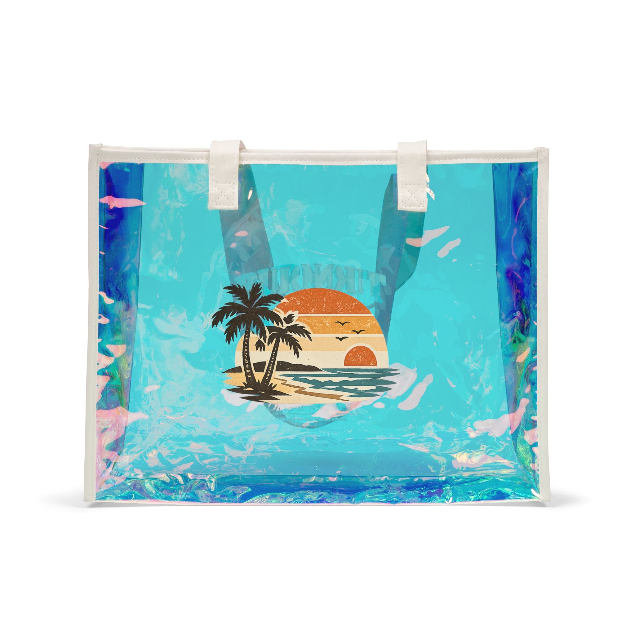 Burnout Beach Club Holographic Beach Tote | Clear Iridescent Beach Bag | Large Summer Tote | Pool Bag | Vacation Gift