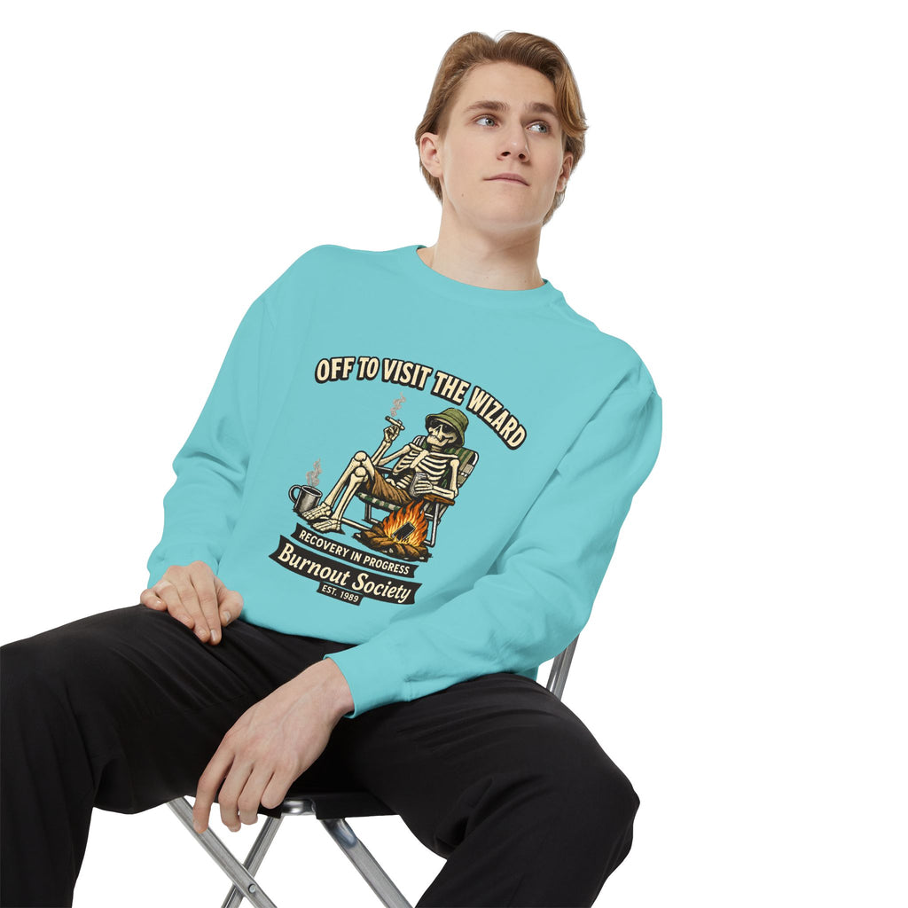 Off to Visit the Wizard Sweatshirt | Burnout Society Crewneck | Funny Skeleton Sweatshirt