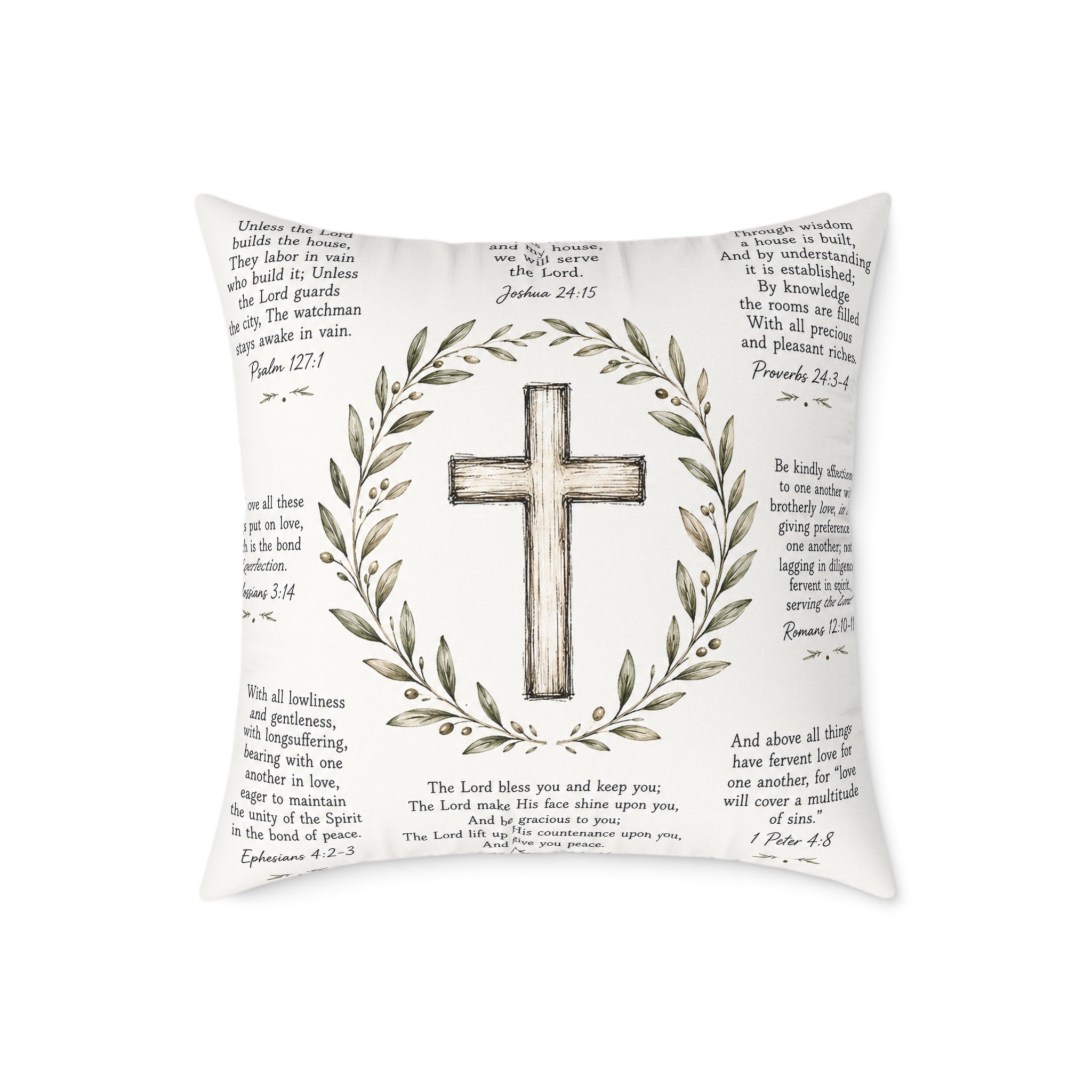 Christian Scripture Throw Pillow | Rustic Cross & Bible Verse Accent Pillow | Farmhouse Faith Home Decor