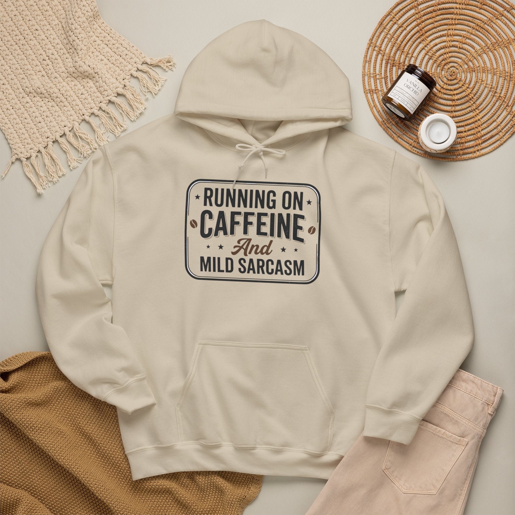 Running on Caffeine and Mild Sarcasm Hoodie | Funny Coffee Lover Sweatshirt | Sarcastic Hoodie Gift | Cozy Unisex Pullover| Multiple Colors Available