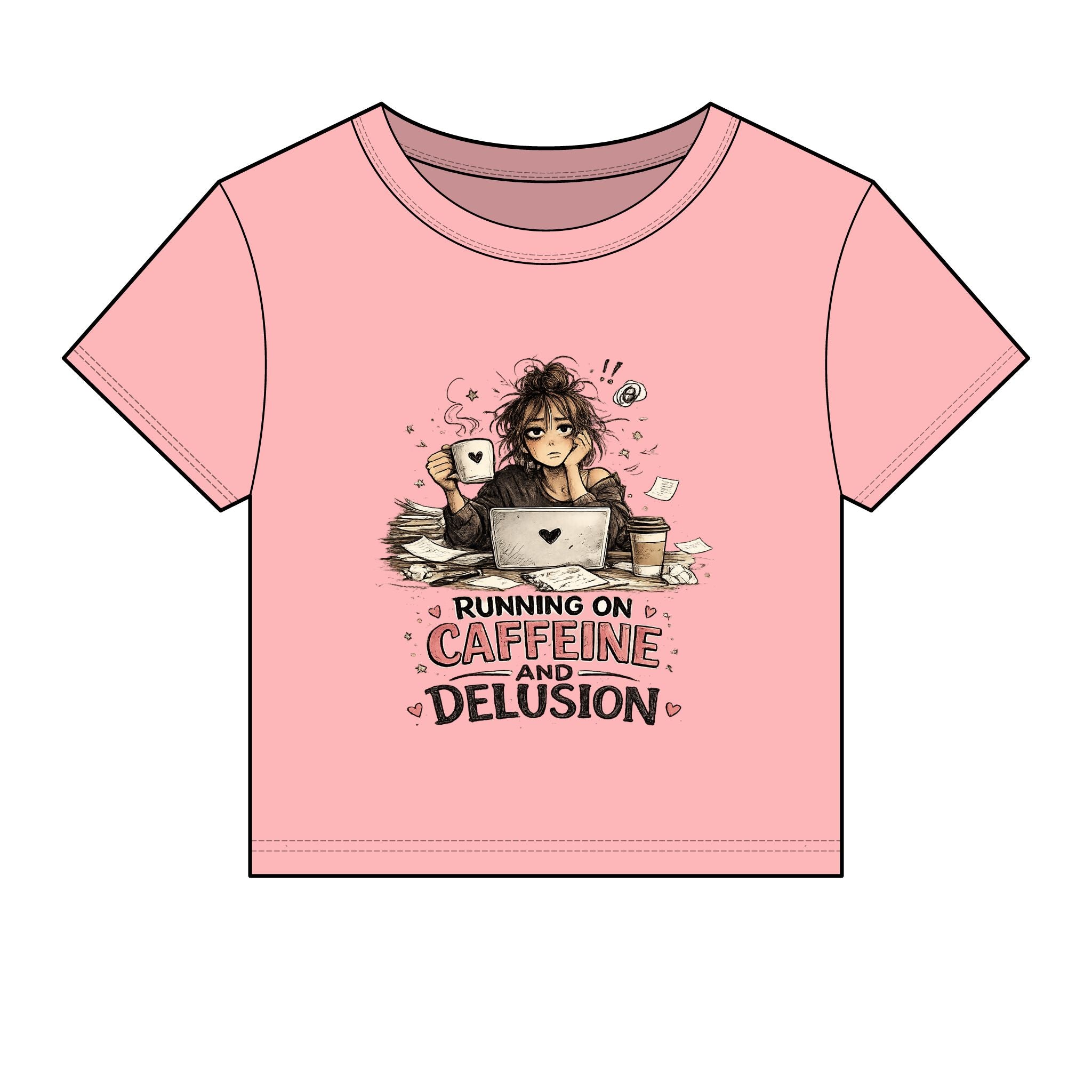 Running on Caffeine & Delusion Baby Tee | Cute Coffee Girl Graphic Shirt | Funny Burnout Aesthetic Top
