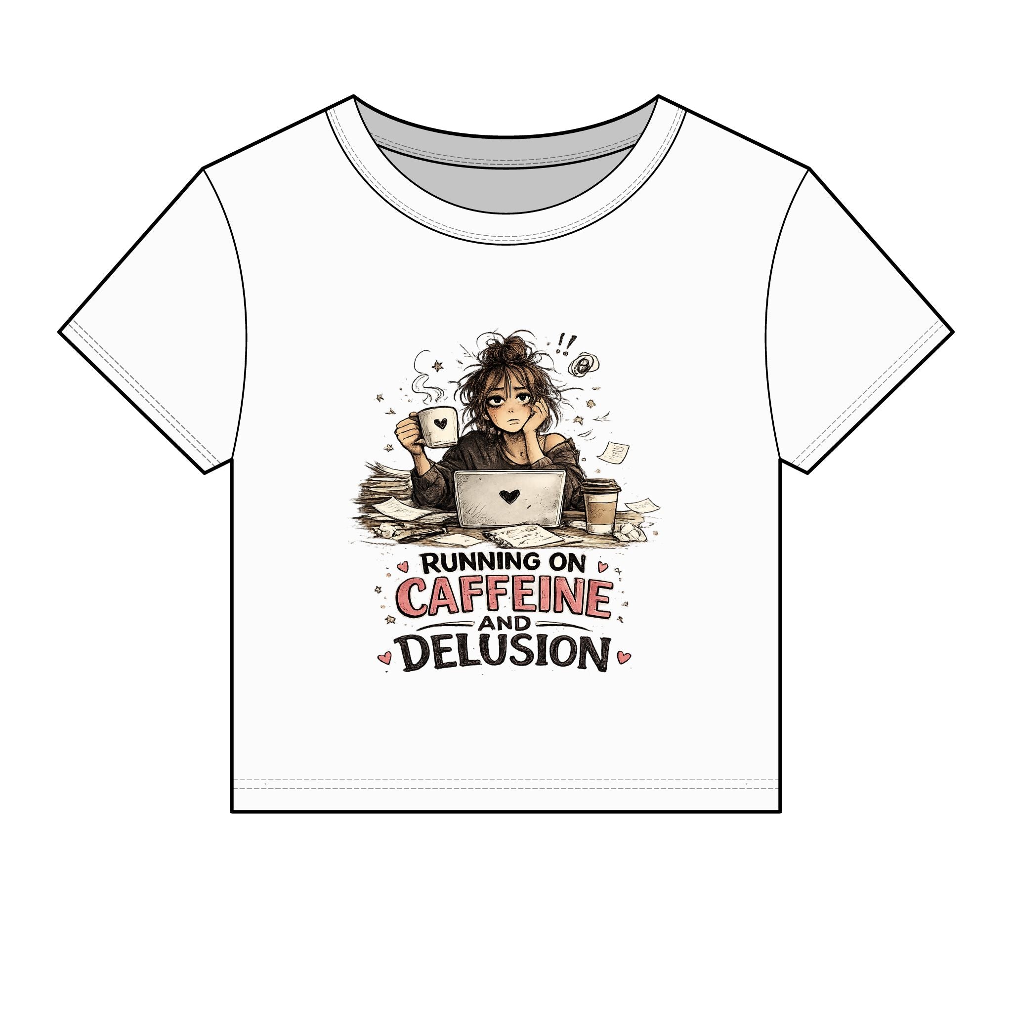 Running on Caffeine & Delusion Baby Tee | Cute Coffee Girl Graphic Shirt | Funny Burnout Aesthetic Top