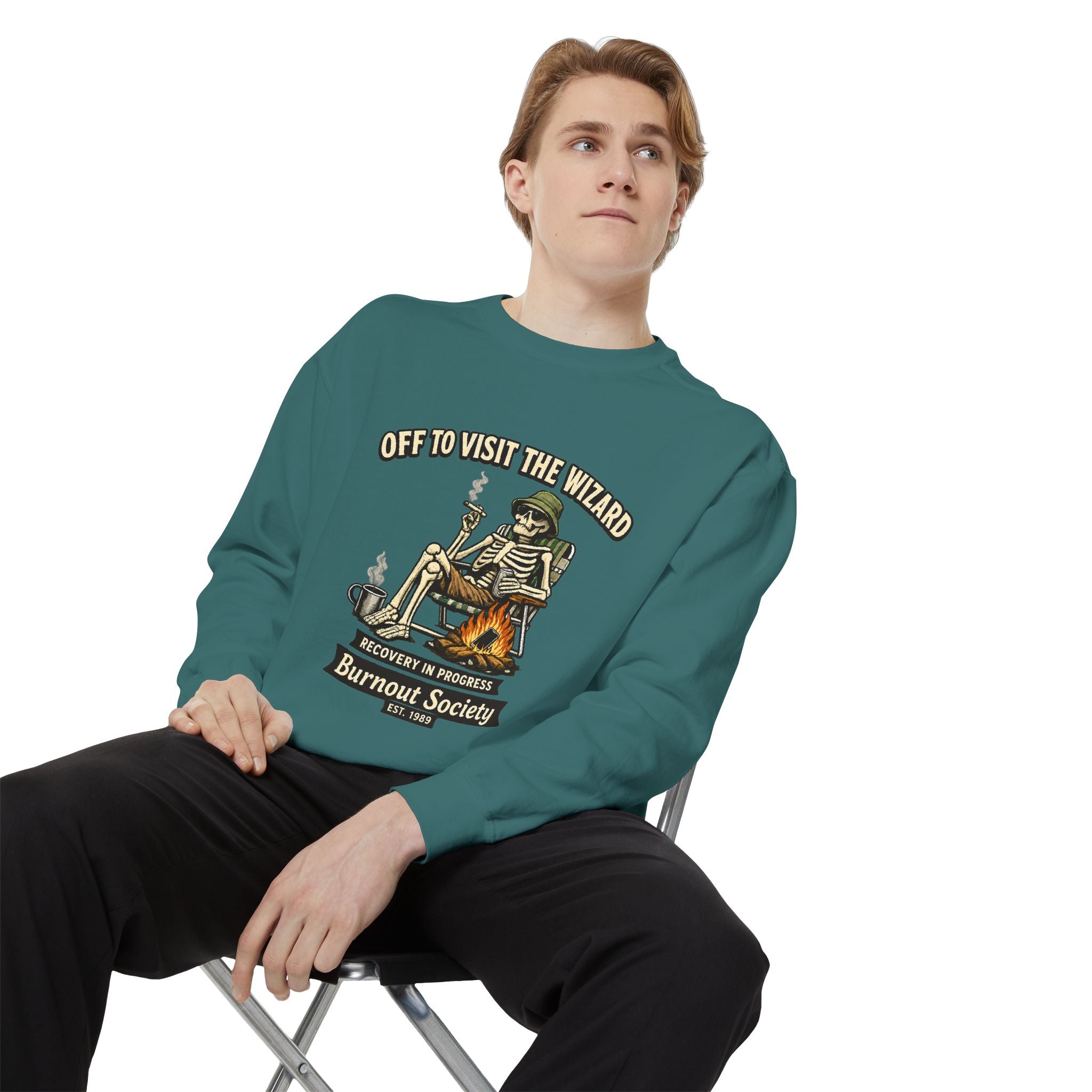 Off to Visit the Wizard Sweatshirt | Burnout Society Crewneck | Funny Skeleton Sweatshirt