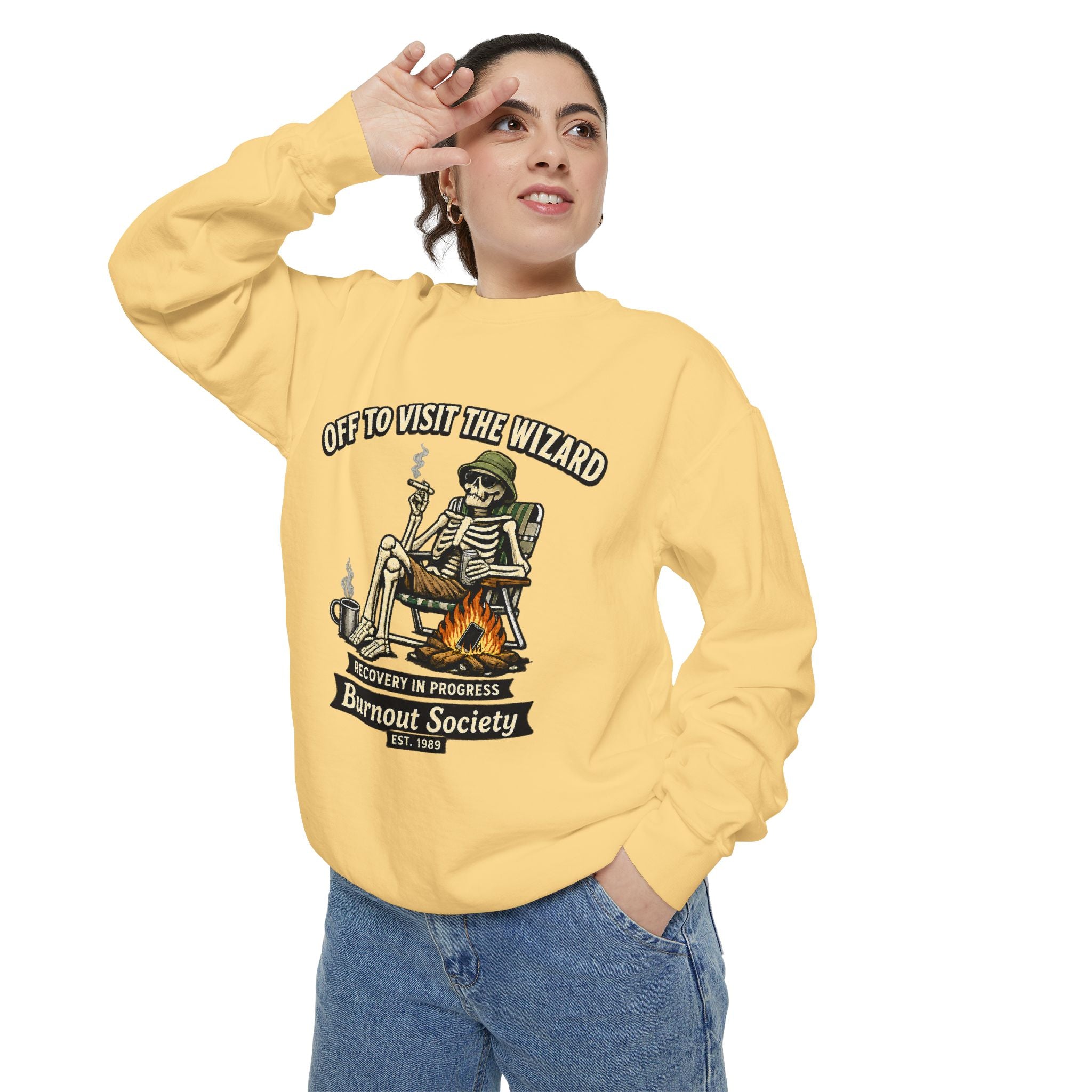 Off to Visit the Wizard Sweatshirt | Burnout Society Crewneck | Funny Skeleton Sweatshirt