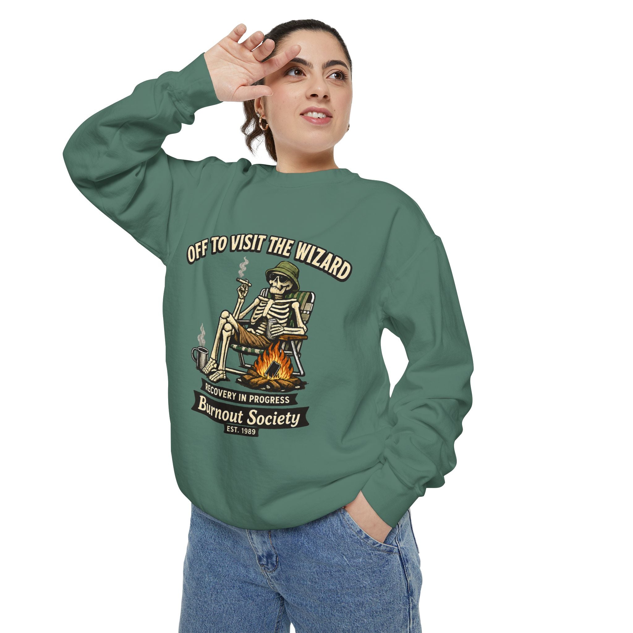 Off to Visit the Wizard Sweatshirt | Burnout Society Crewneck | Funny Skeleton Sweatshirt