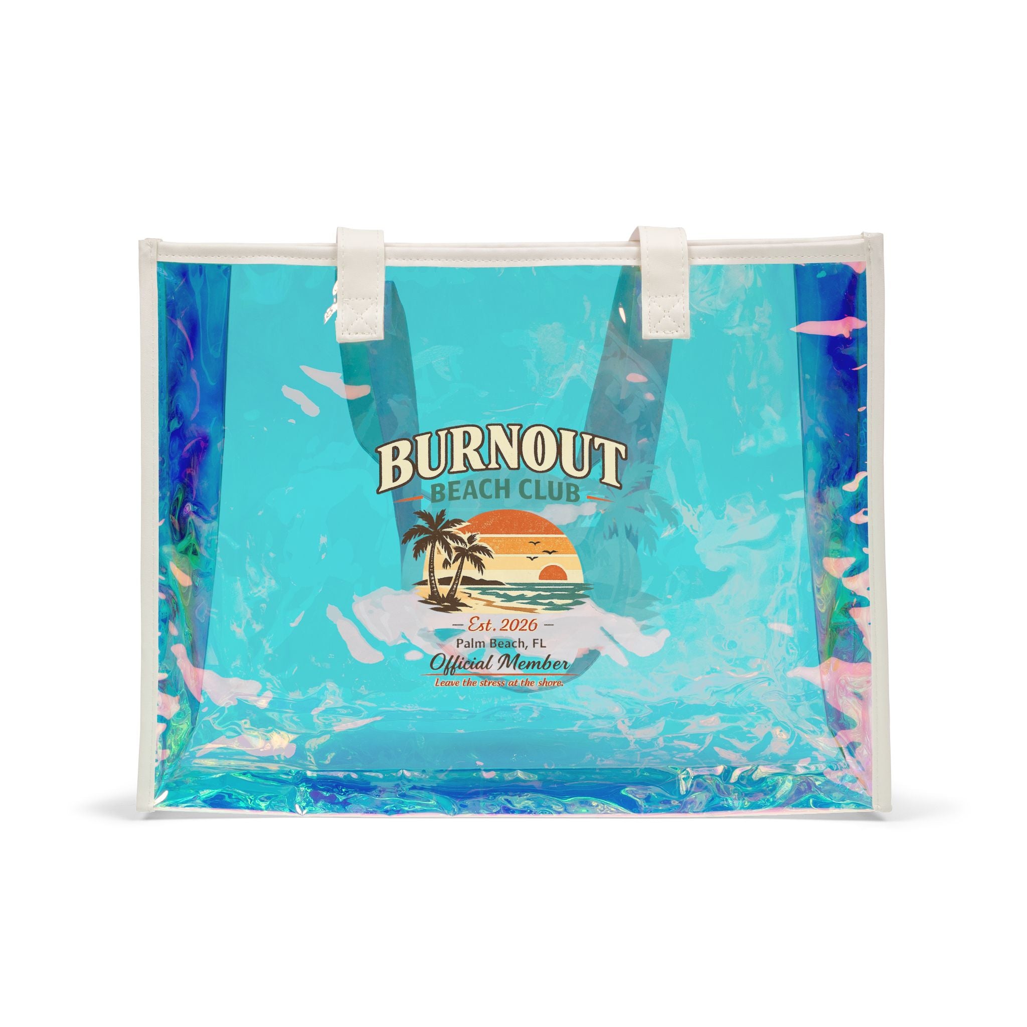 Burnout Beach Club Holographic Beach Tote | Clear Iridescent Beach Bag | Large Summer Tote | Pool Bag | Vacation Gift