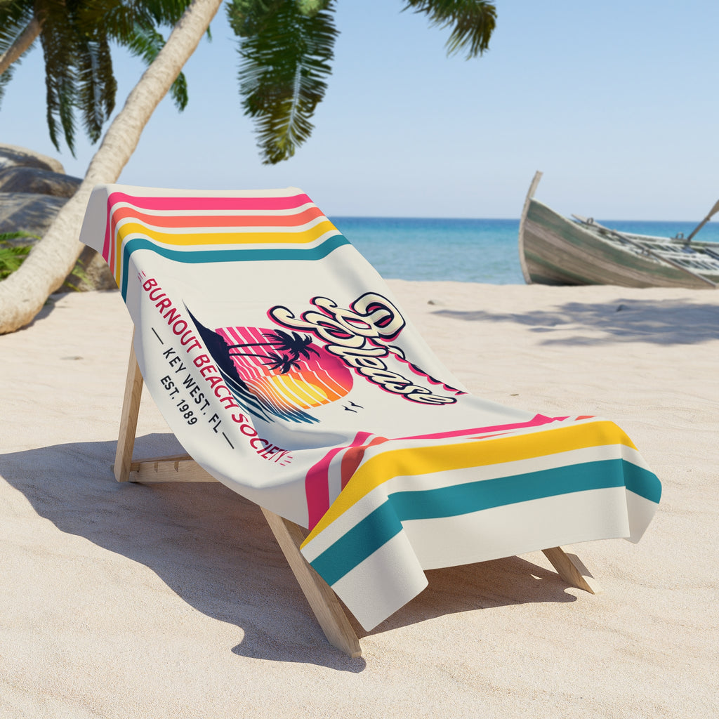 Beach Please Beach Towel | Retro Coastal Pool Towel | Colorful Summer Beach Towel | Vacation Gift | Burnout Beach Society