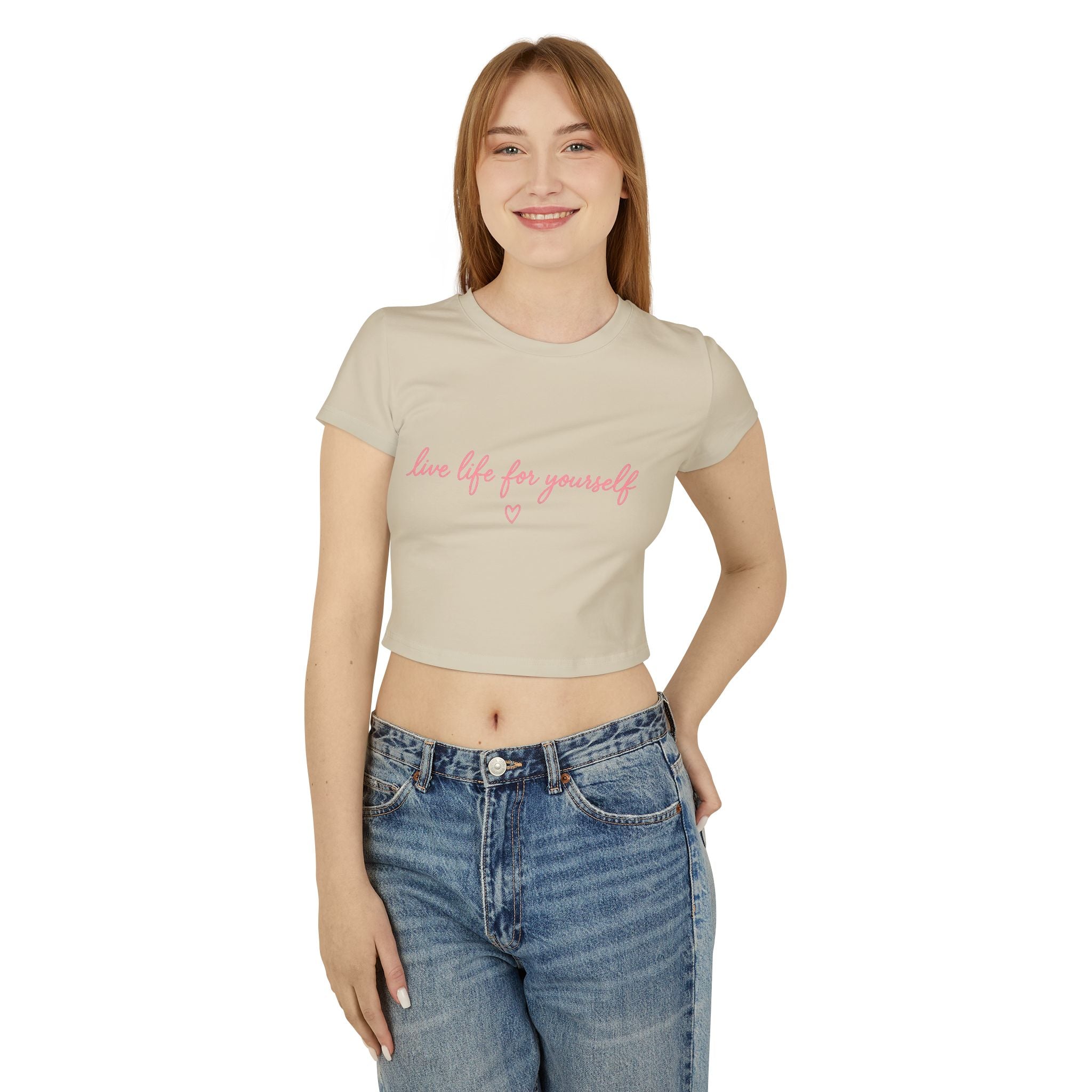 Live Life for Yourself Baby Tee | Cute Cursive Graphic Tee | Minimalist Fitted Crop Top | Soft Girl Aesthetic Shirt