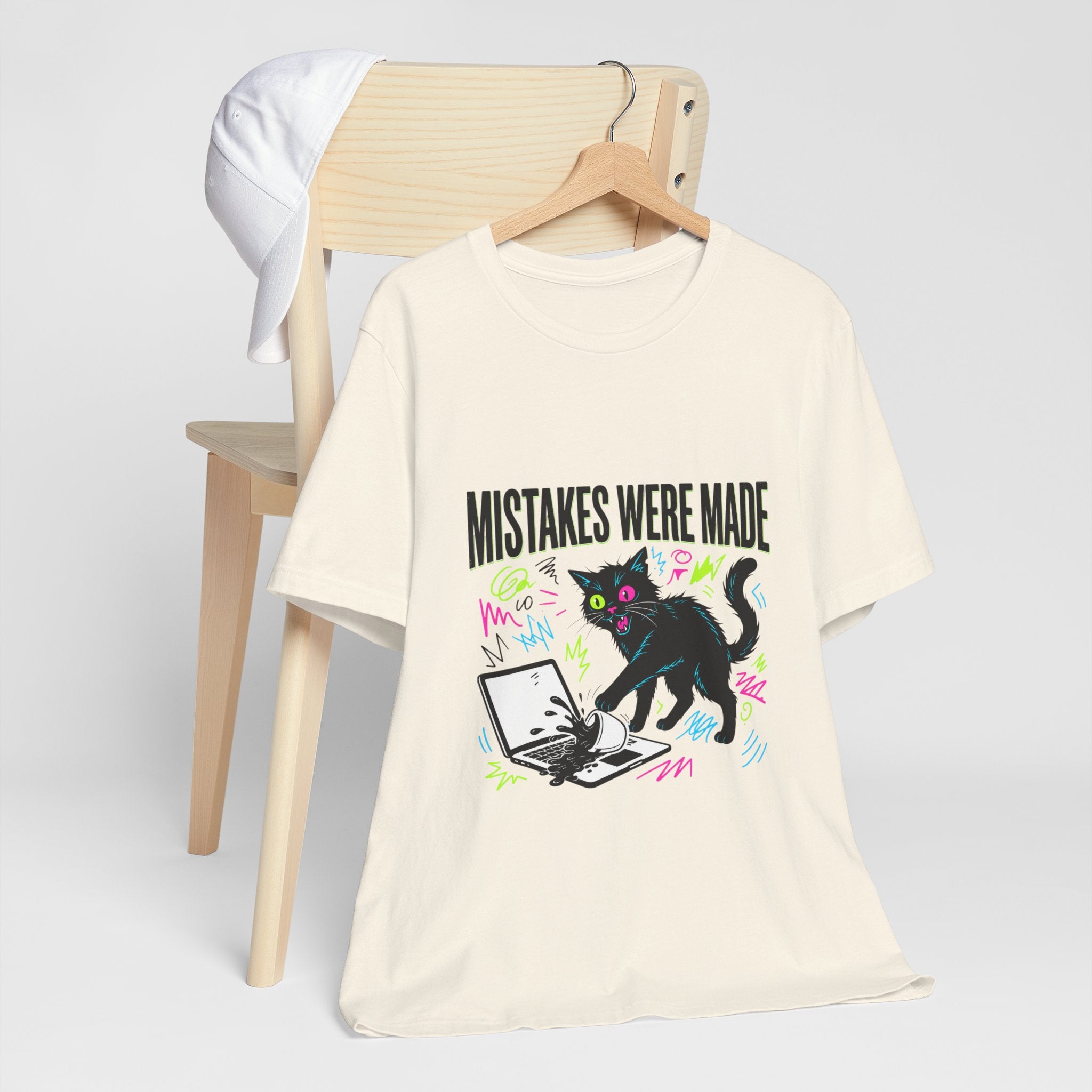 Mistakes Were Made tee | Feral chaotic humor, millennial burnout, unhinged cat