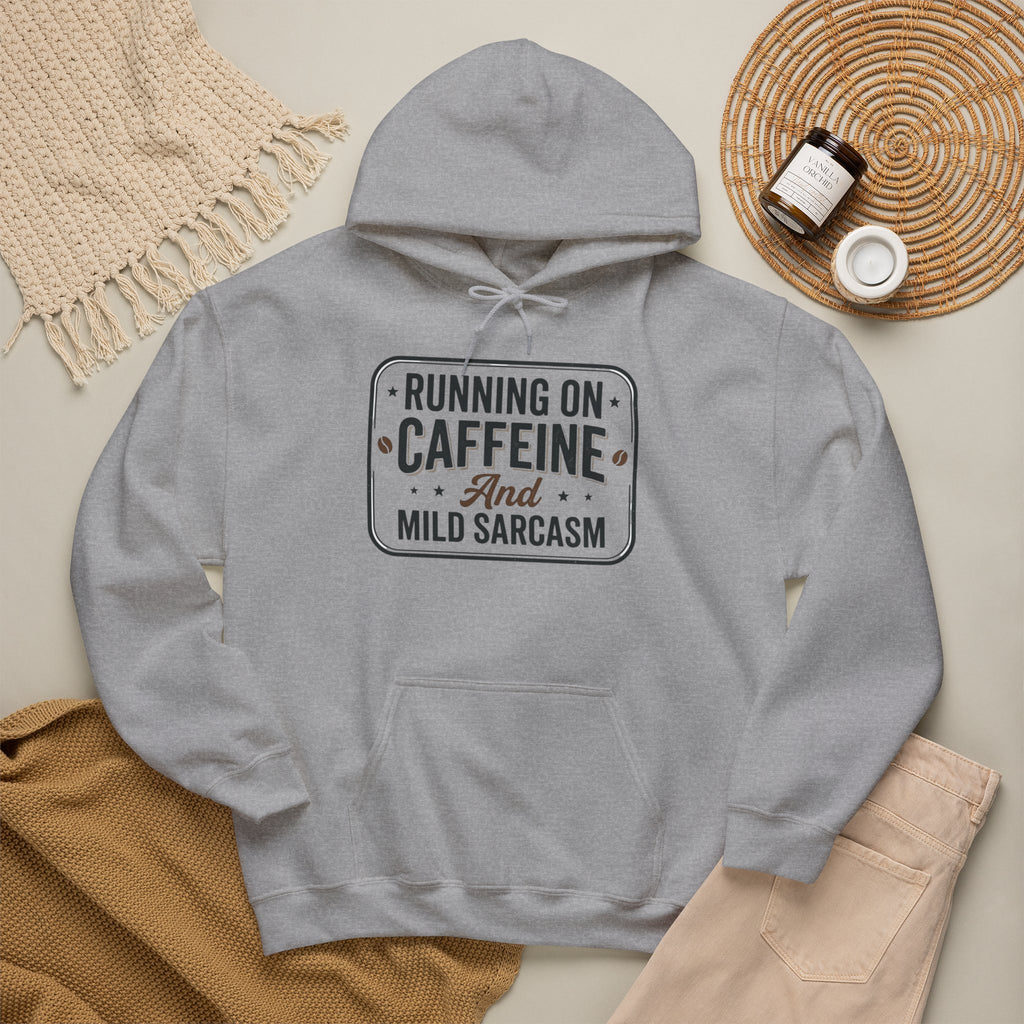 Running on Caffeine and Mild Sarcasm Hoodie | Funny Coffee Lover Sweatshirt | Sarcastic Hoodie Gift | Cozy Unisex Pullover| Multiple Colors Available