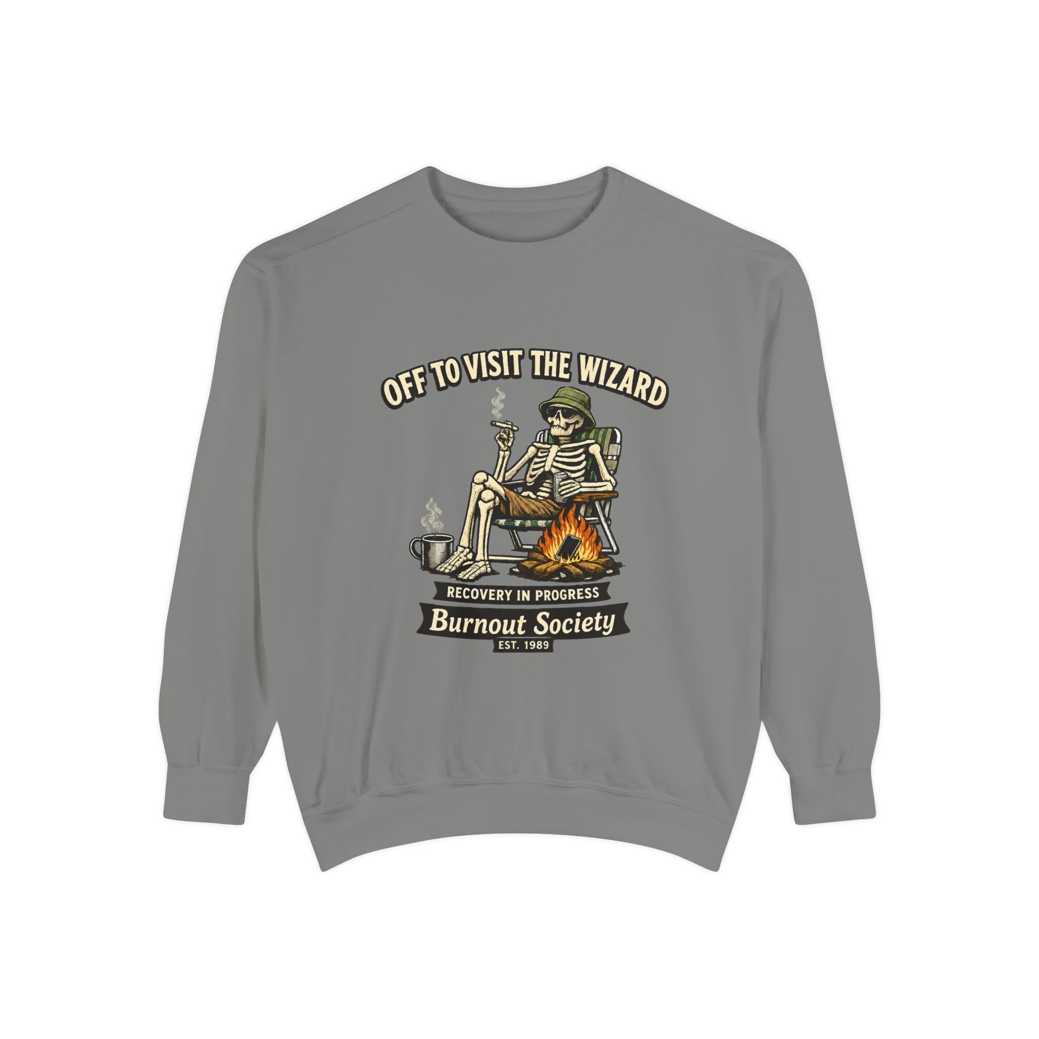 Off to Visit the Wizard Sweatshirt | Burnout Society Crewneck | Funny Skeleton Sweatshirt