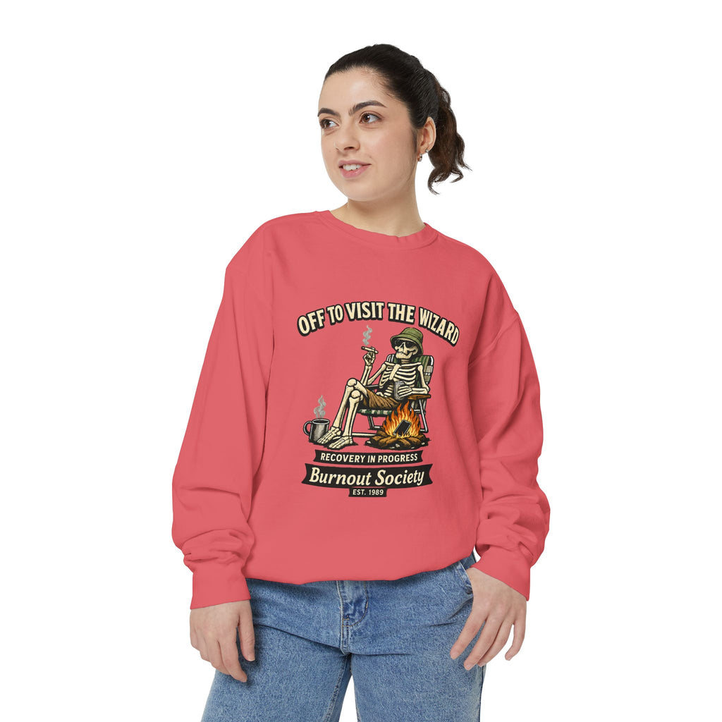 Off to Visit the Wizard Sweatshirt | Burnout Society Crewneck | Funny Skeleton Sweatshirt