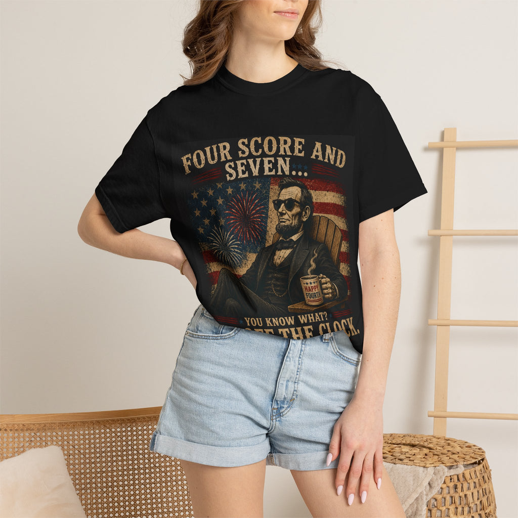 Four Score and Seven Abraham Lincoln Retro Whiskey Patriotic T-shirt | I'm Off the Clock  | Fourth of July