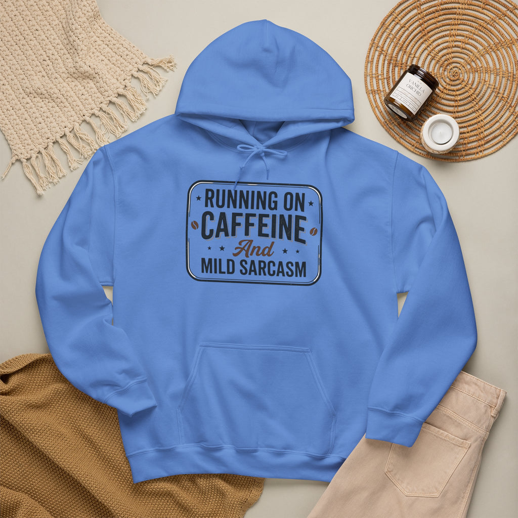 Running on Caffeine and Mild Sarcasm Hoodie | Funny Coffee Lover Sweatshirt | Sarcastic Hoodie Gift | Cozy Unisex Pullover| Multiple Colors Available