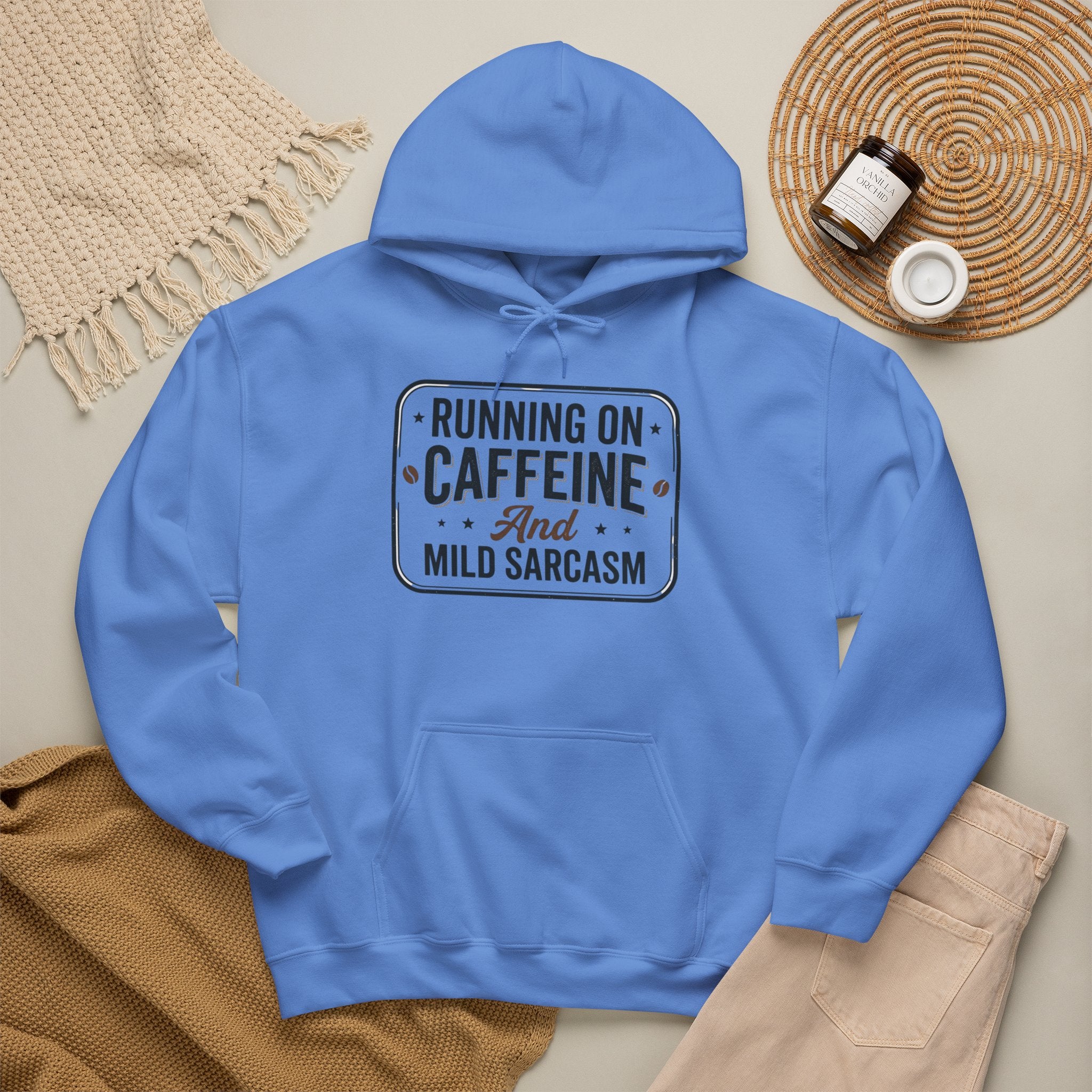 Running on Caffeine and Mild Sarcasm Hoodie | Funny Coffee Lover Sweatshirt | Sarcastic Hoodie Gift | Cozy Unisex Pullover| Multiple Colors Available