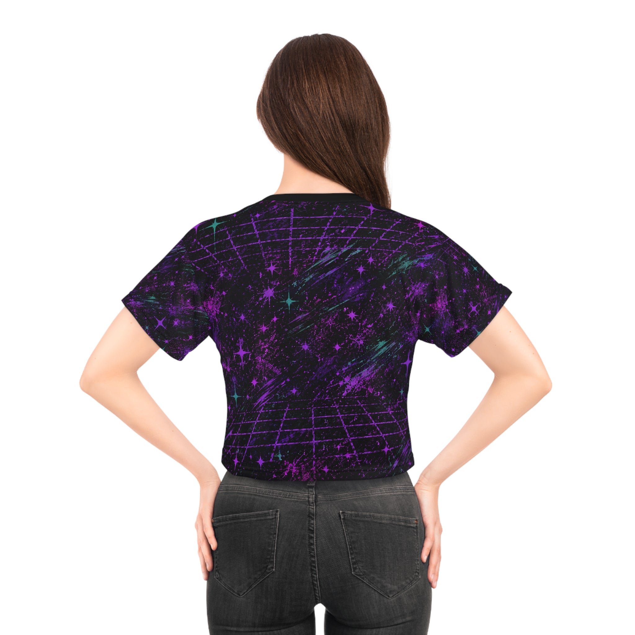 Retro Beach Crop Top | All Over Print Womens Crop Tee | Coastal Summer Shirt | Vacation Outfit | Cute Festival Crop Top