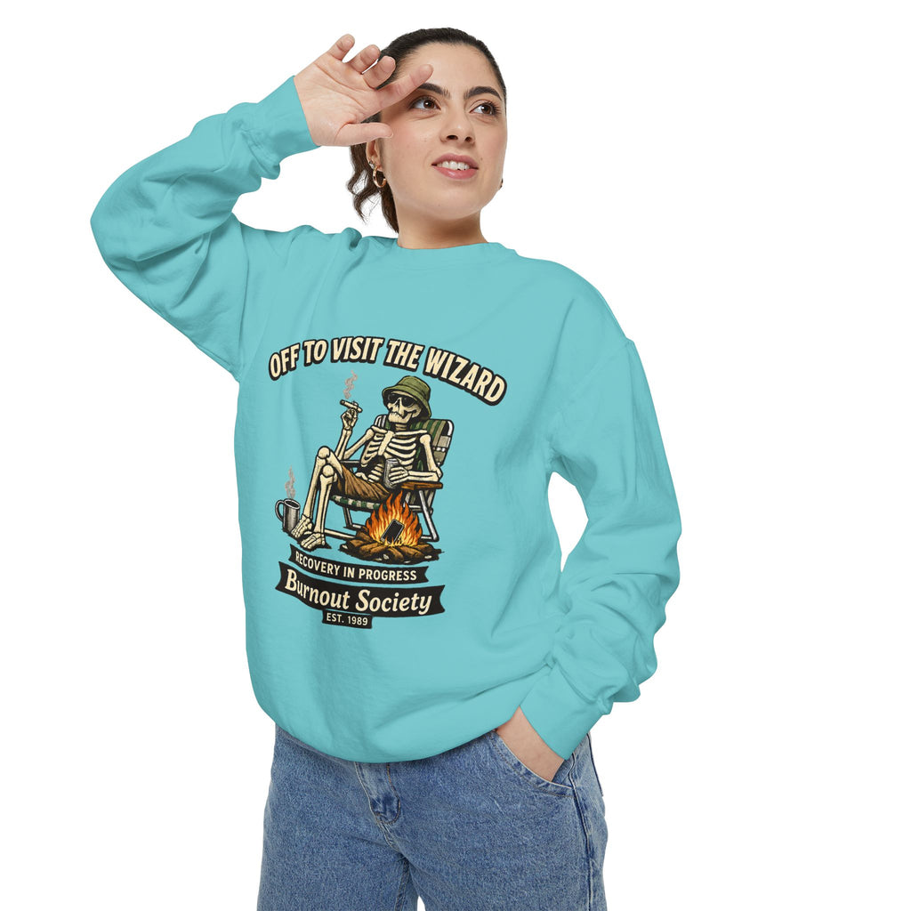 Off to Visit the Wizard Sweatshirt | Burnout Society Crewneck | Funny Skeleton Sweatshirt