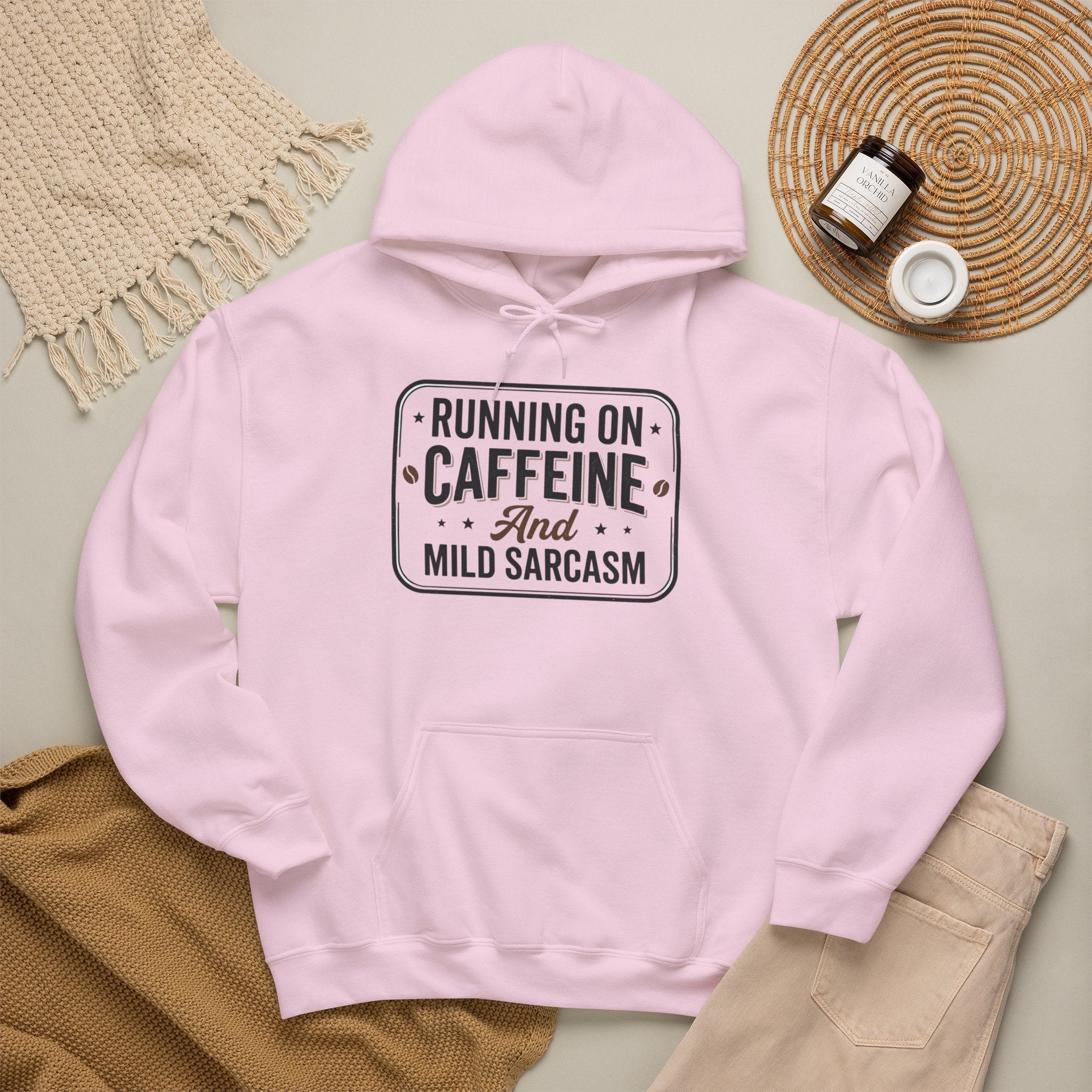 Running on Caffeine and Mild Sarcasm Hoodie | Funny Coffee Lover Sweatshirt | Sarcastic Hoodie Gift | Cozy Unisex Pullover| Multiple Colors Available