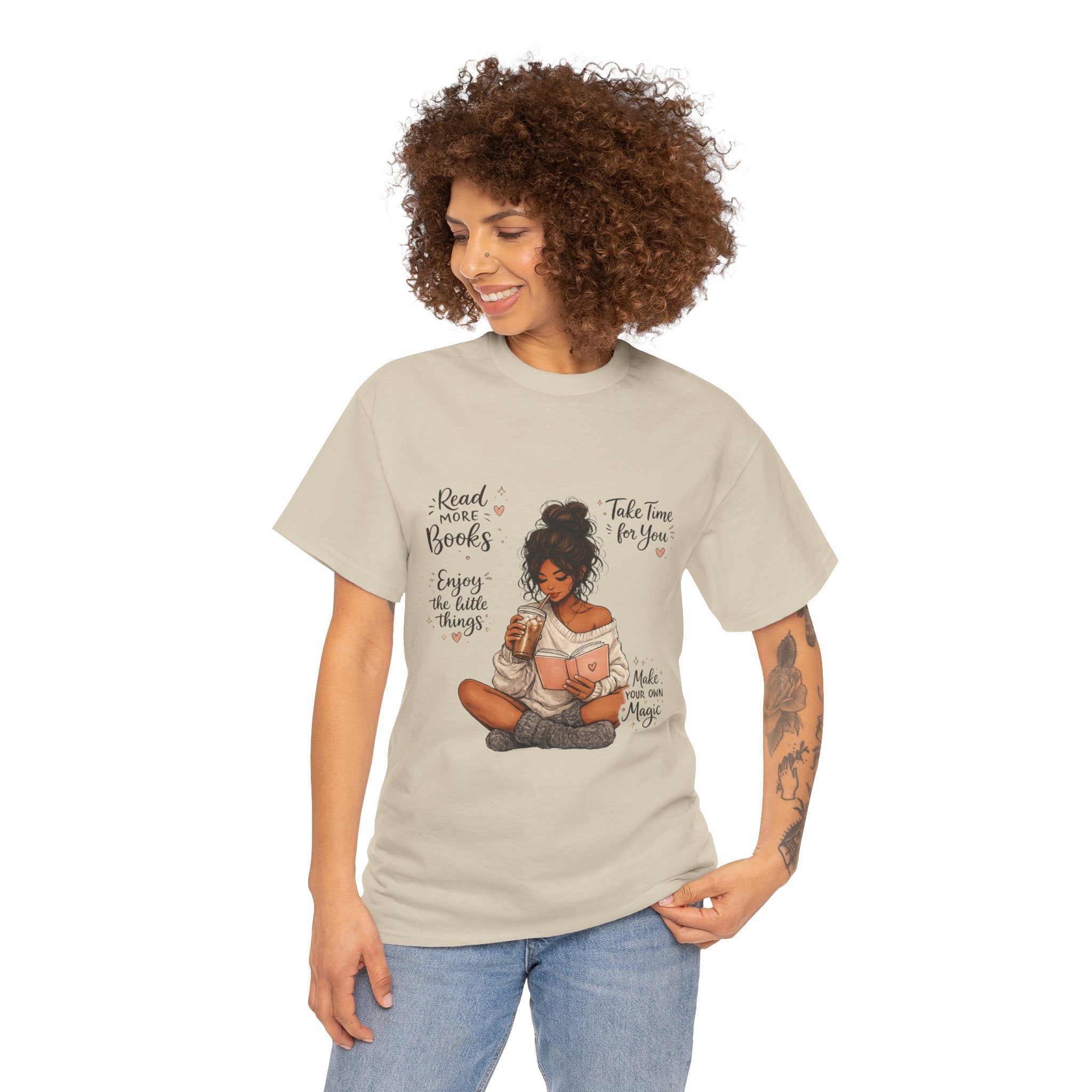 Cozy Reader Shirt | Book Lover Graphic Tee | Hand Drawn Coffee & Books Aesthetic T-Shirt