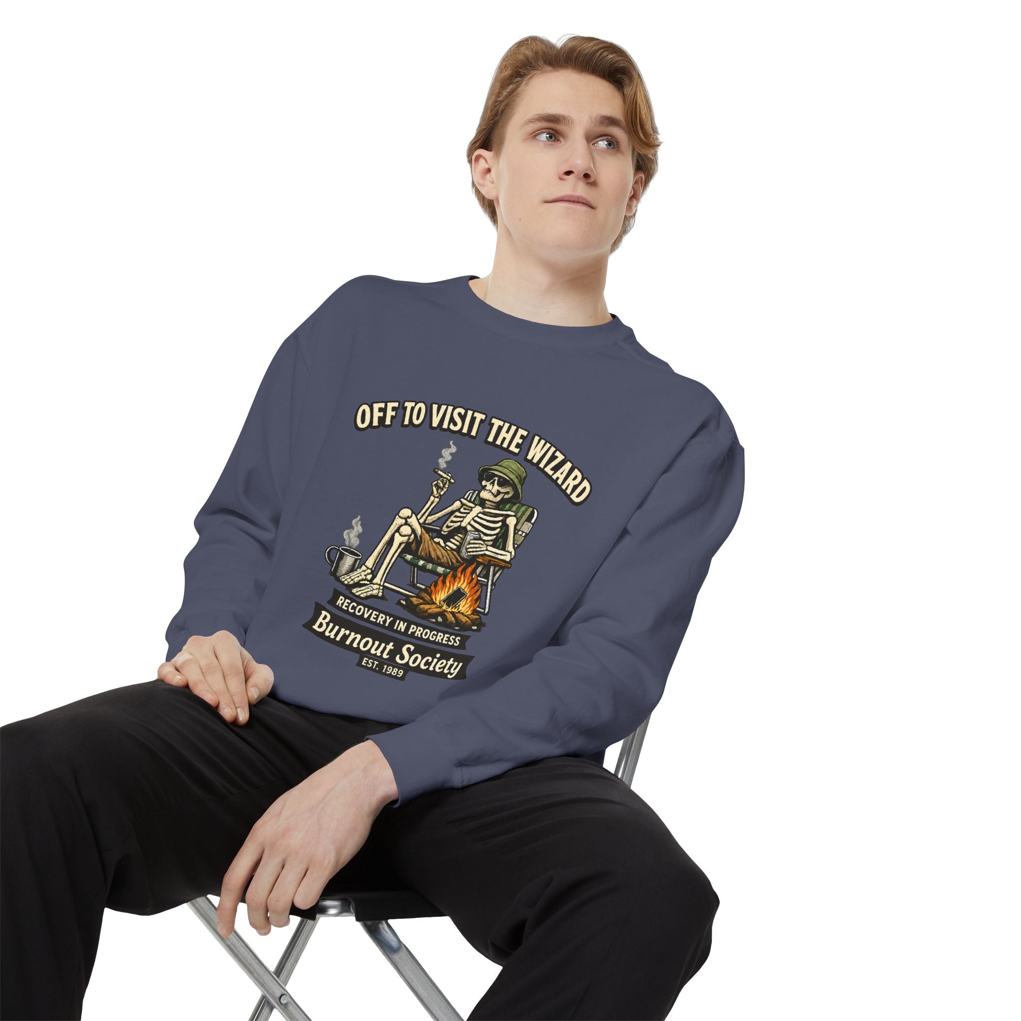 Off to Visit the Wizard Sweatshirt | Burnout Society Crewneck | Funny Skeleton Sweatshirt